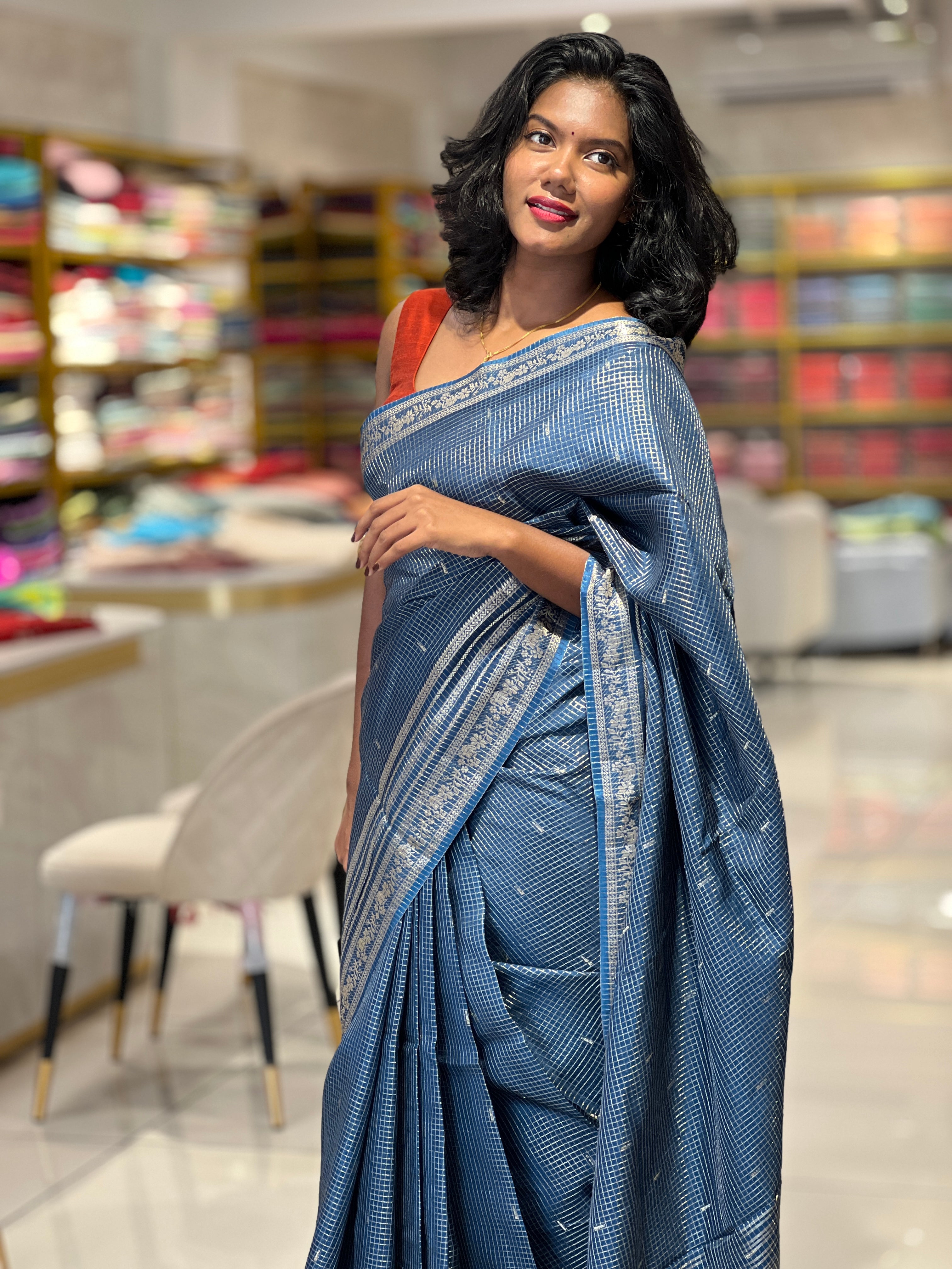 Zari Check With Buta Weaved Banarasi Silk Saree | NN326
