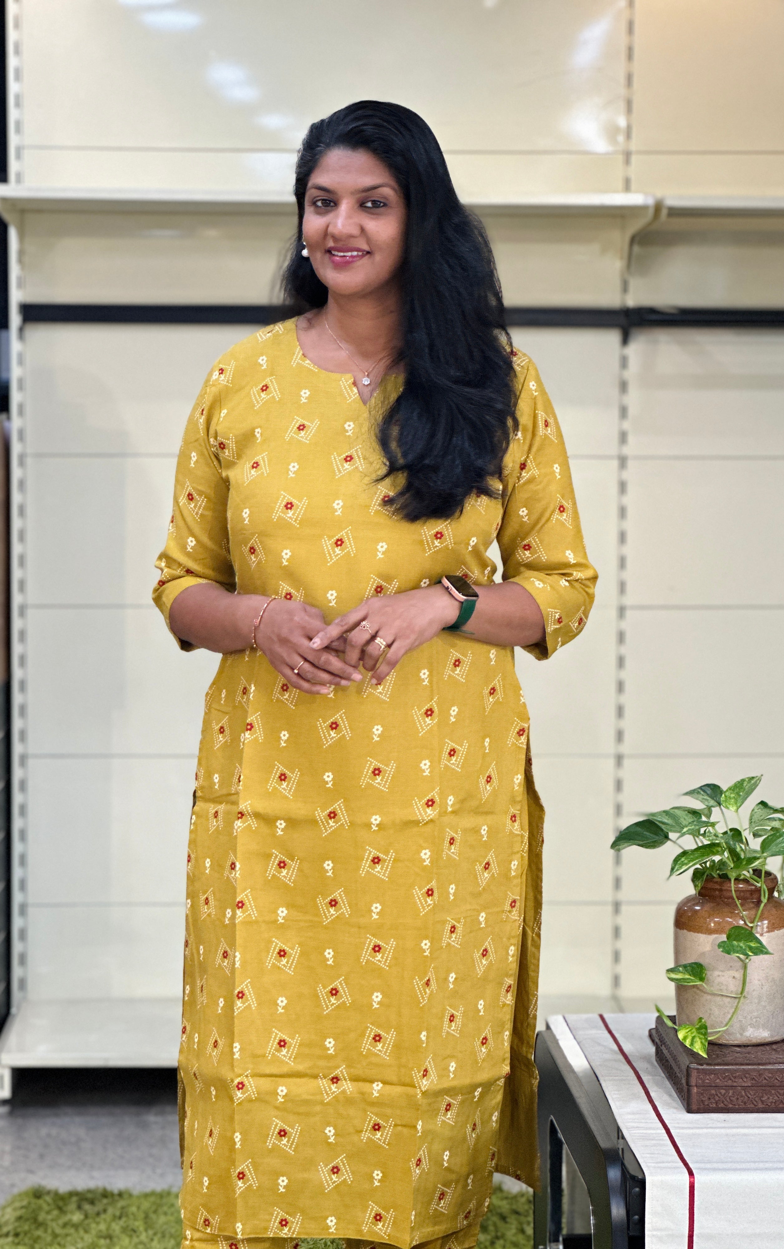 Floral & Geometric Printed Cotton Kurta Set | VSI153