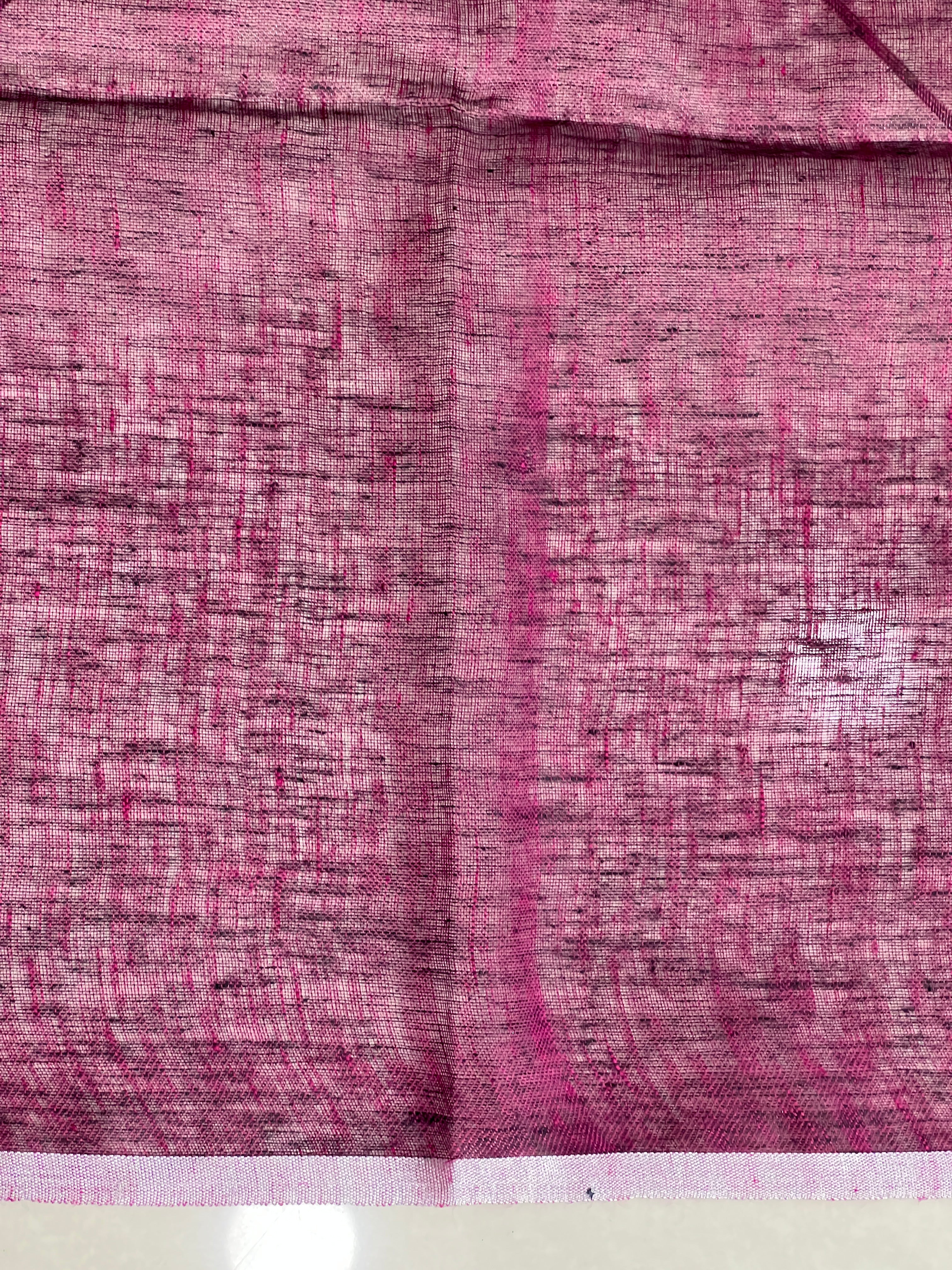 Silver Zari Woven Stripe Patterned Semi Linen Saree | EVA120