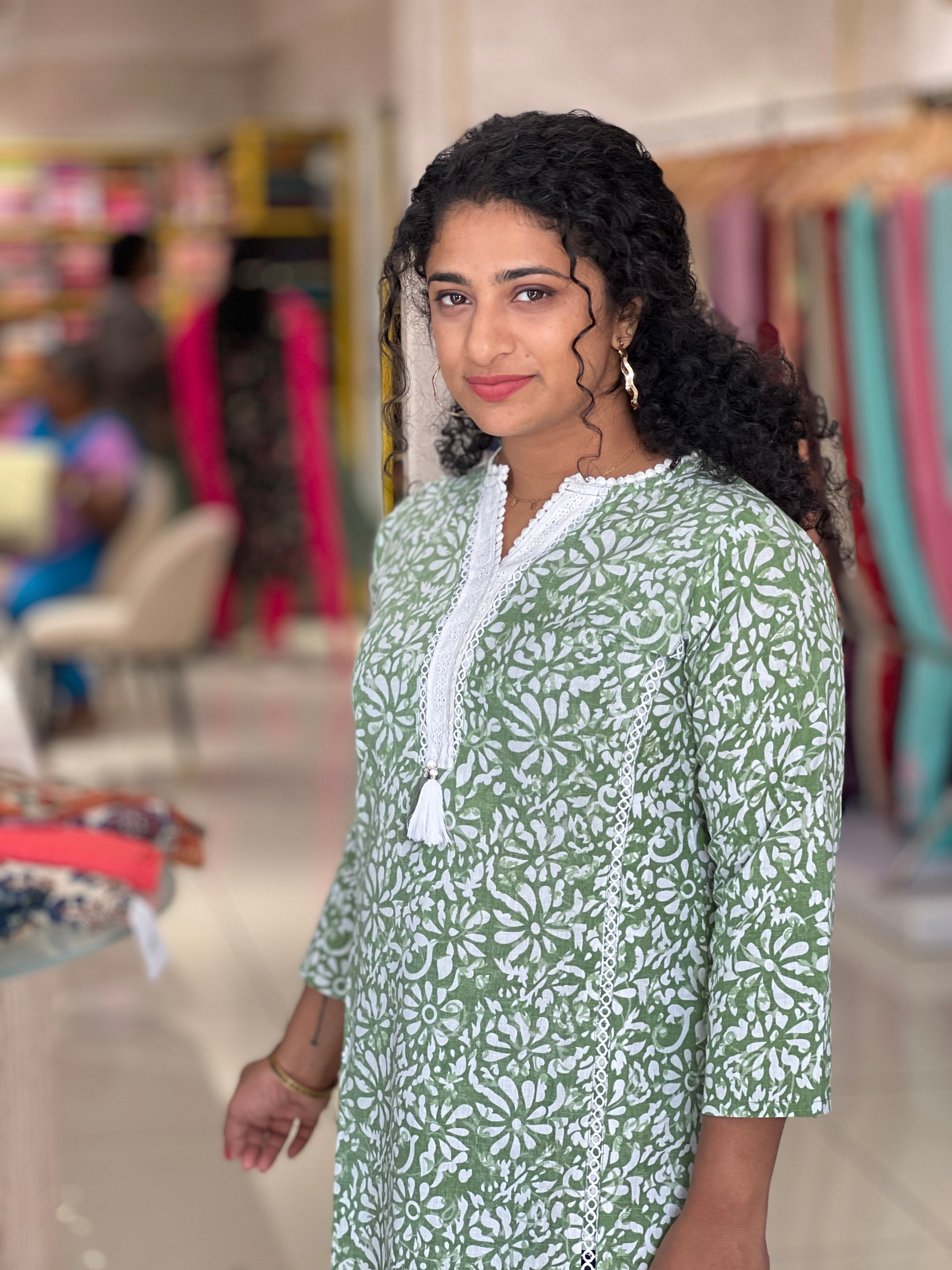 Floral Print With Lace Detailed Flex Cotton Kurta | YOC112
