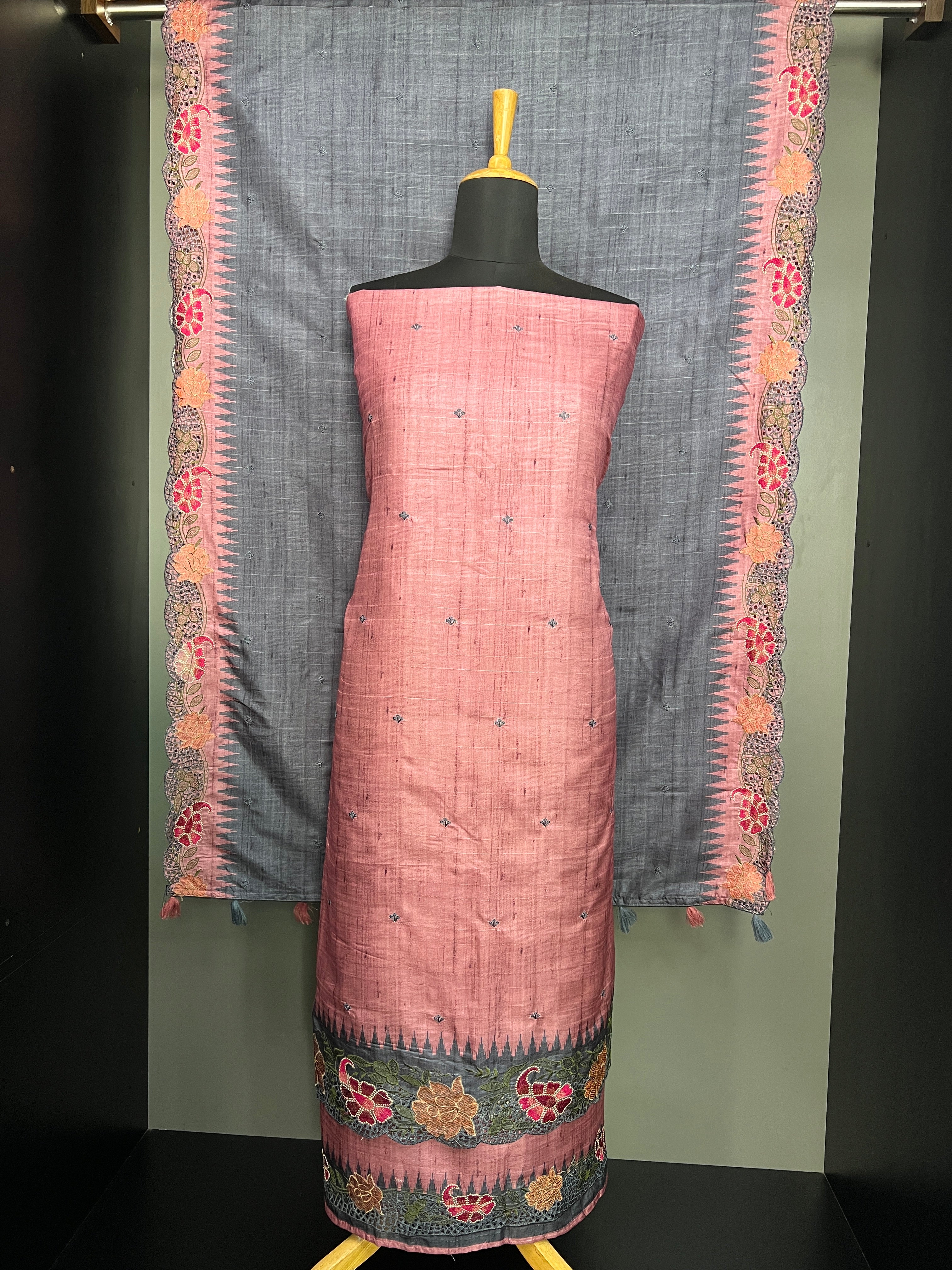 Floral Embroidery Detailed Tussar Saree | SW2261