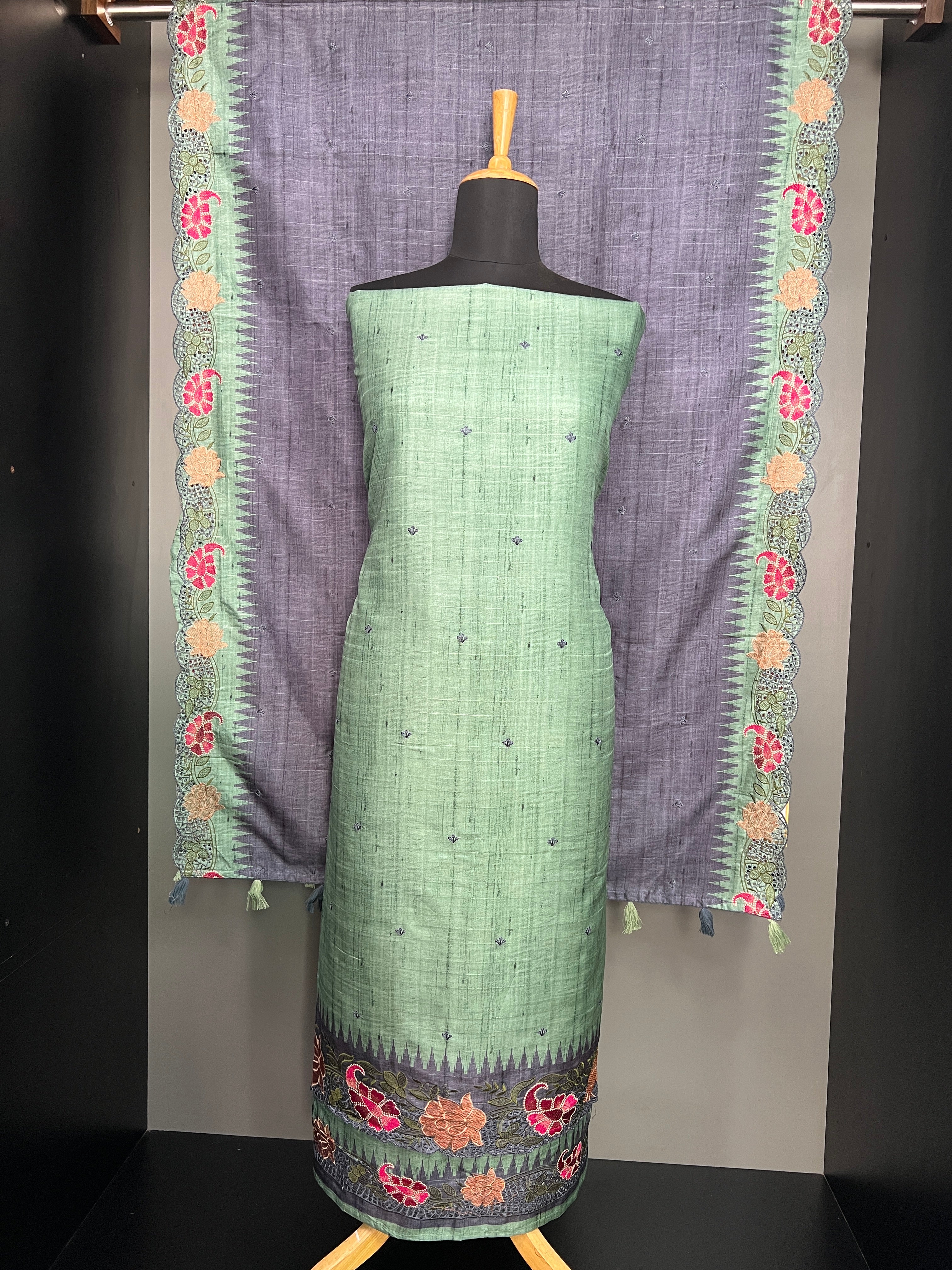 Floral Embroidery Detailed Tussar Saree | SW2262