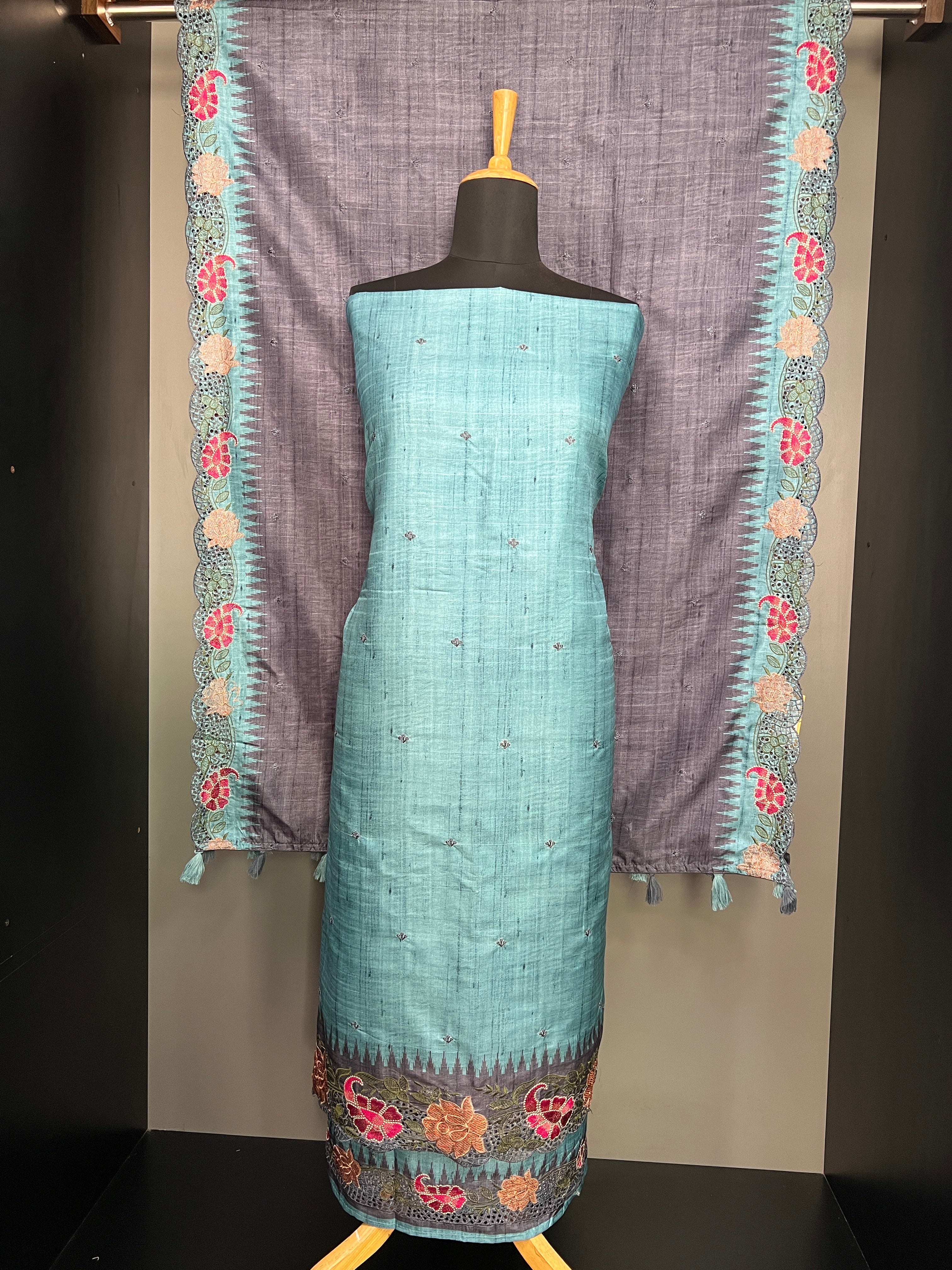 Floral Embroidery Detailed Tussar Saree | SW2264