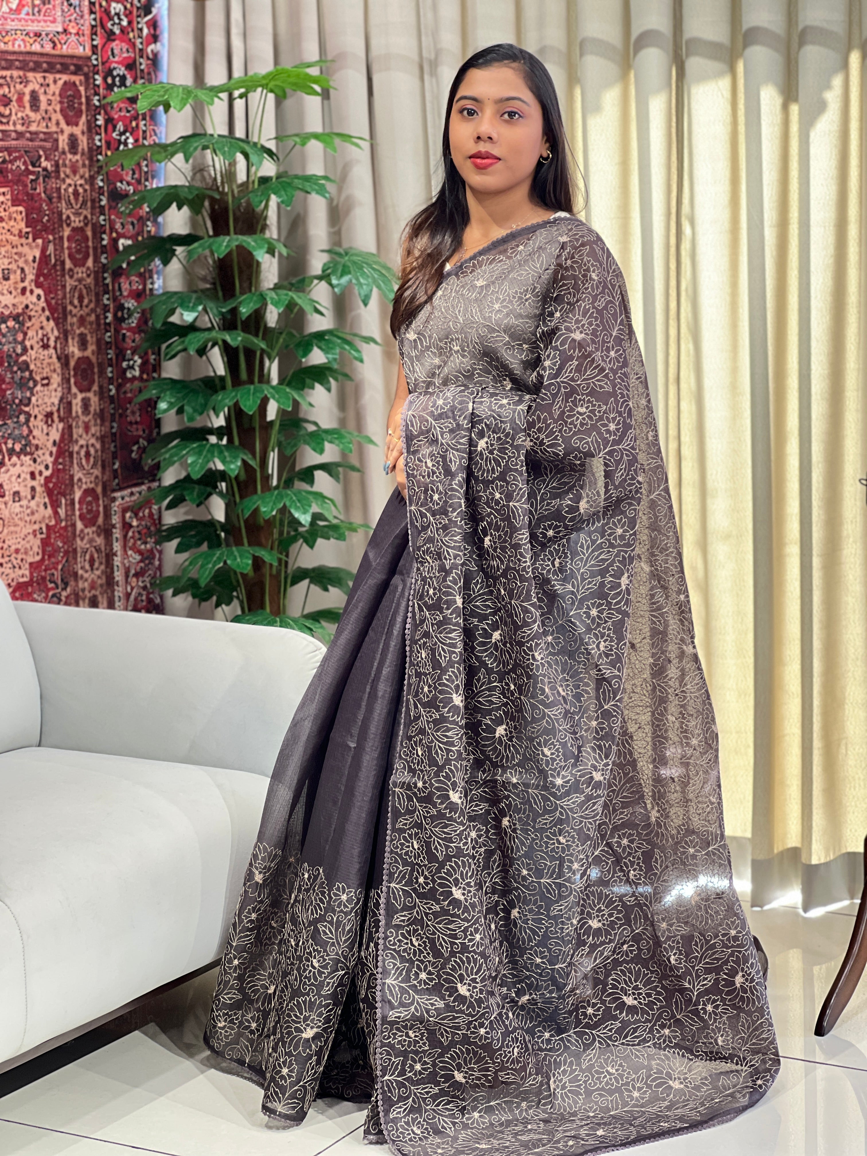 Floral Jaal Embroidered Silky Kota Saree | BLD2094