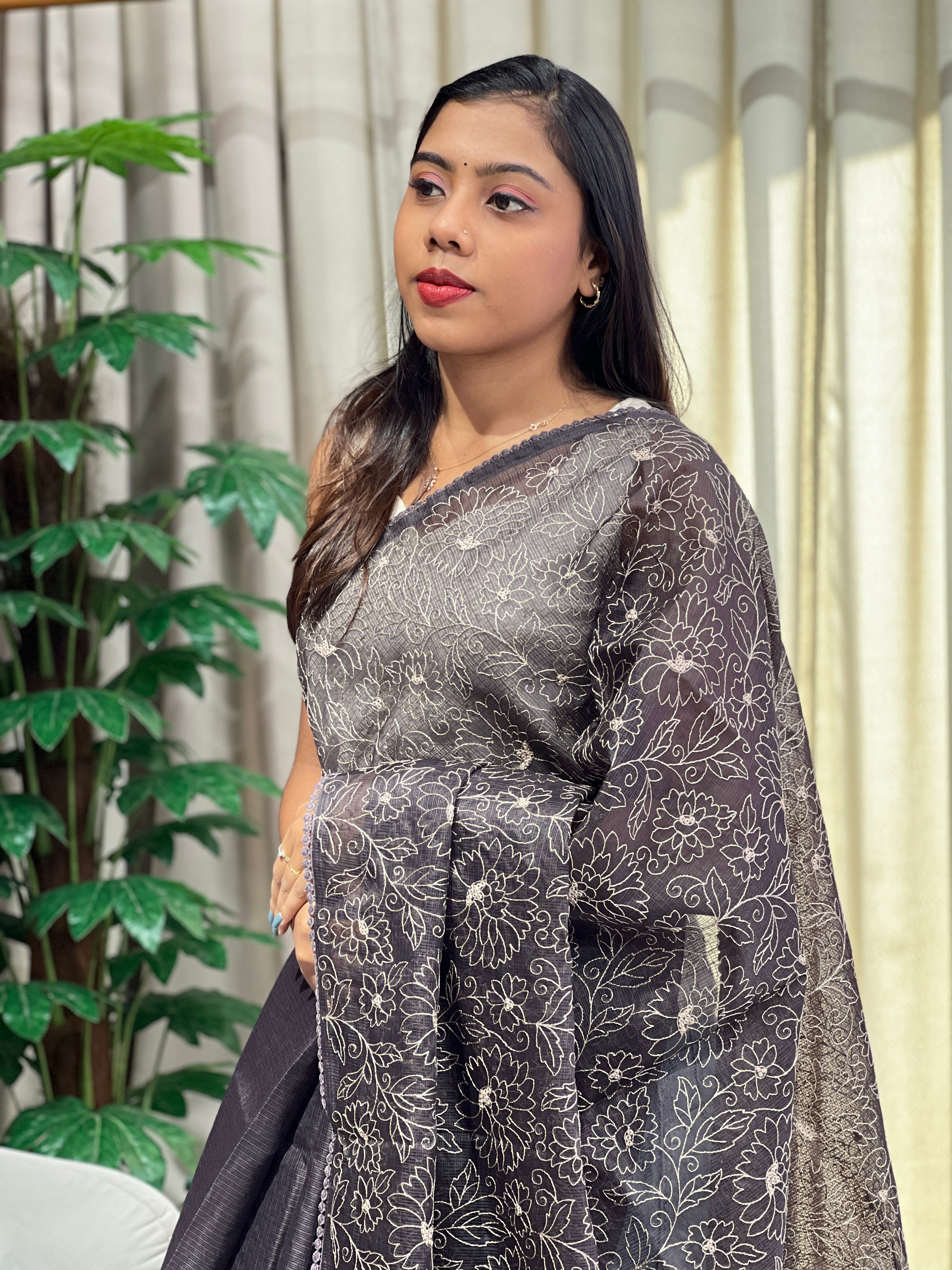 Floral Jaal Embroidered Silky Kota Saree | BLD2094