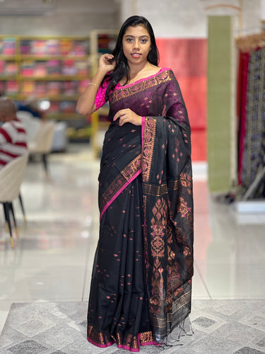 Traditional Jamdani Weaving Chanderi Finish Saree | RP718