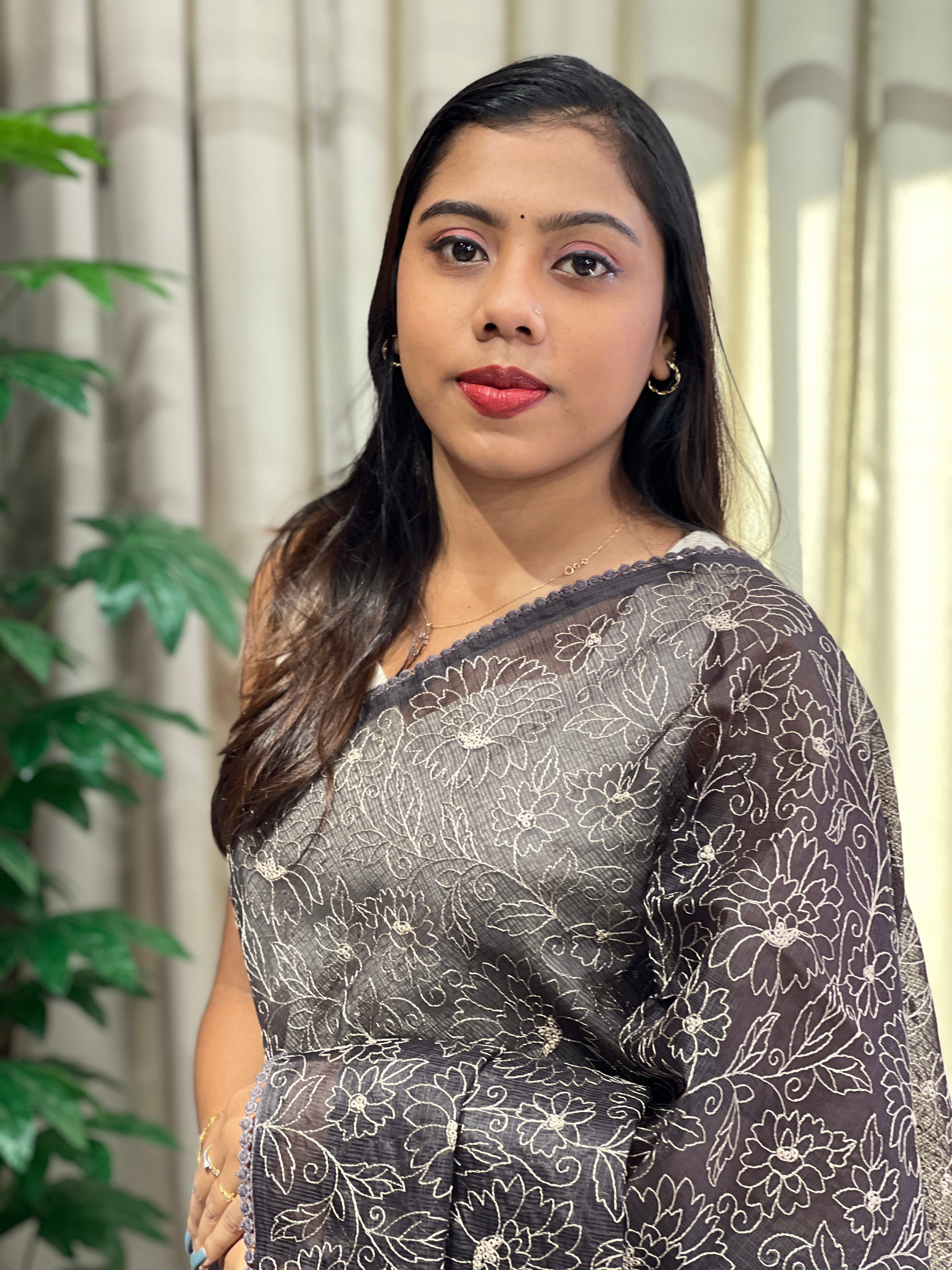 Floral Jaal Embroidered Silky Kota Saree | BLD2094