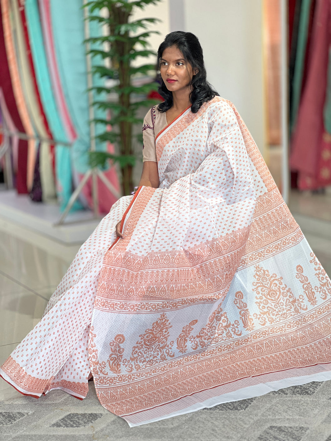 Floral Screen Printed Voile Cotton Saree | VDA146