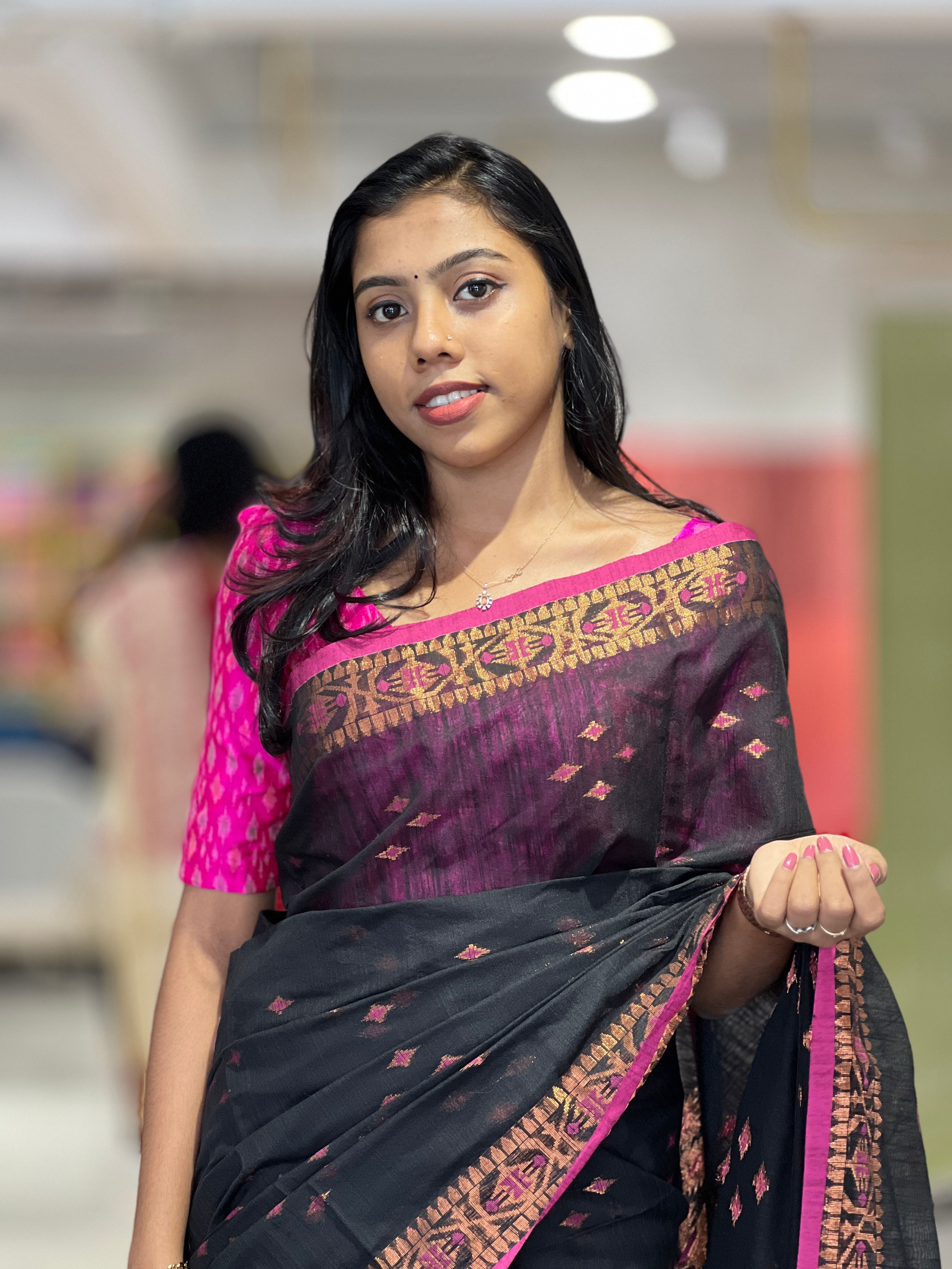Traditional Jamdani Weaving Chanderi Finish Saree | RP718