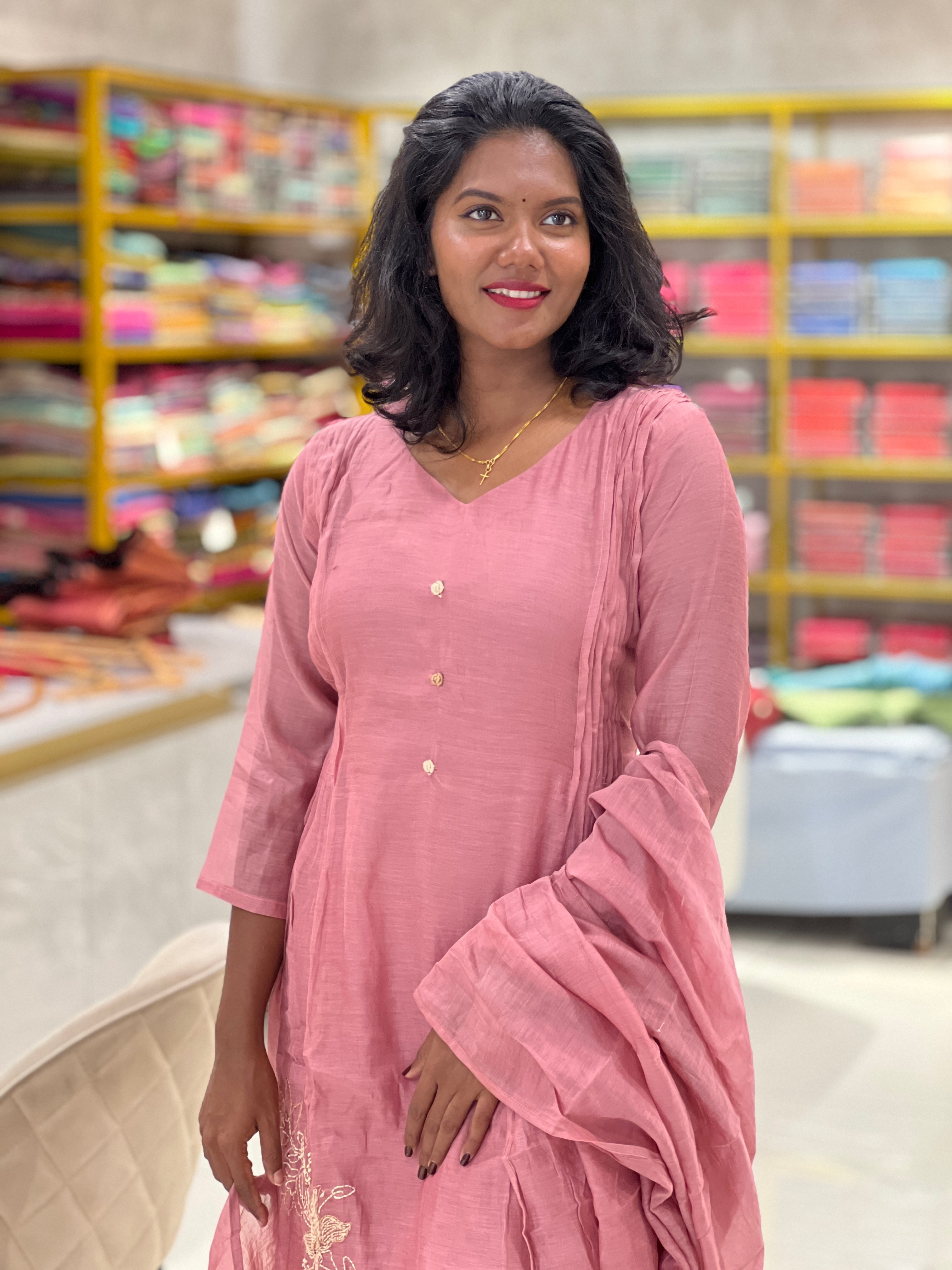 Embroidery Detailing Chanderi Kurta Set | KIA113