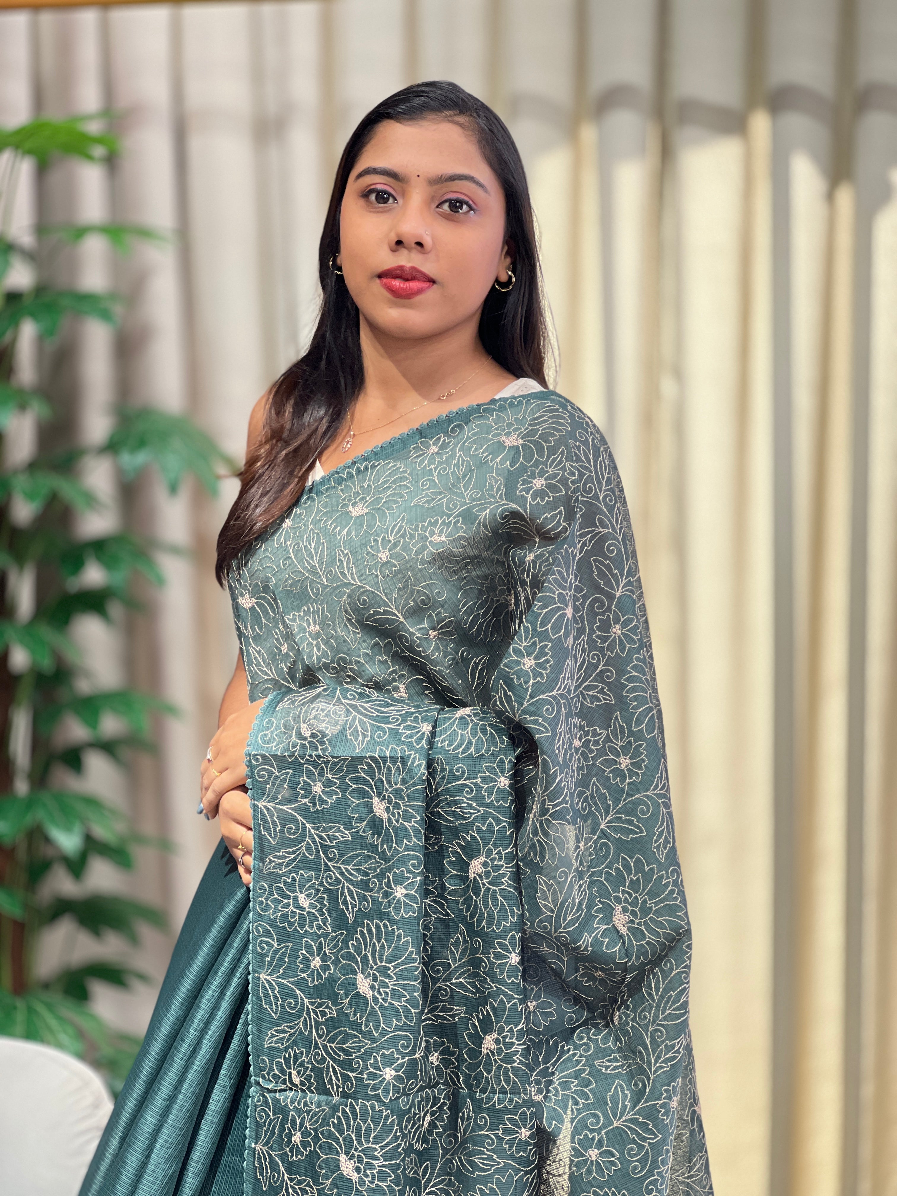 Floral Jaal Embroidered Silky Kota Saree | BLD2095