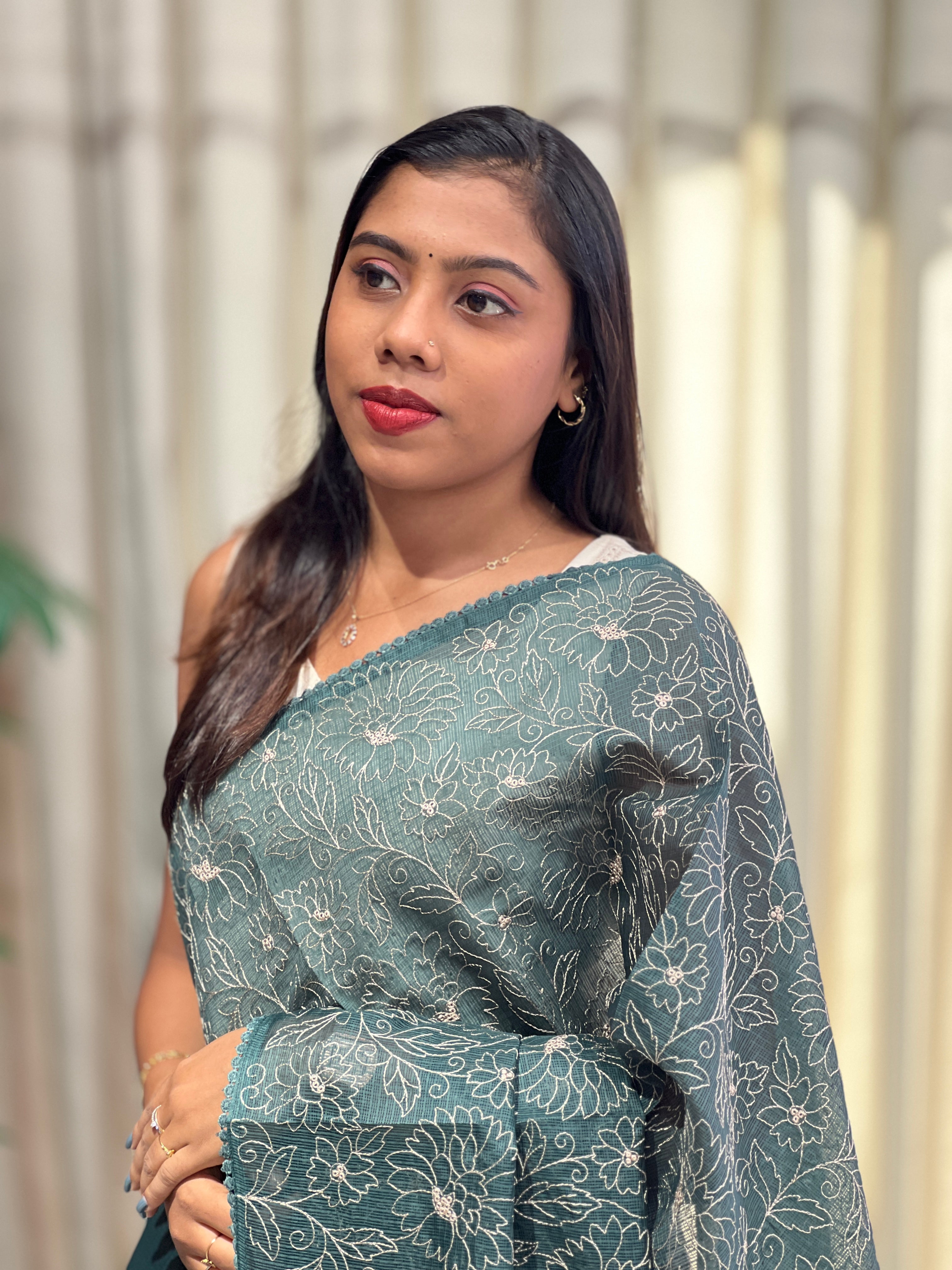 Floral Jaal Embroidered Silky Kota Saree | BLD2095