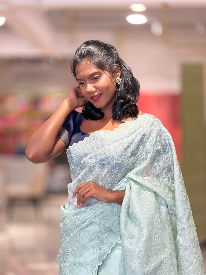 Machine Embroidered Organza Saree | YNG540