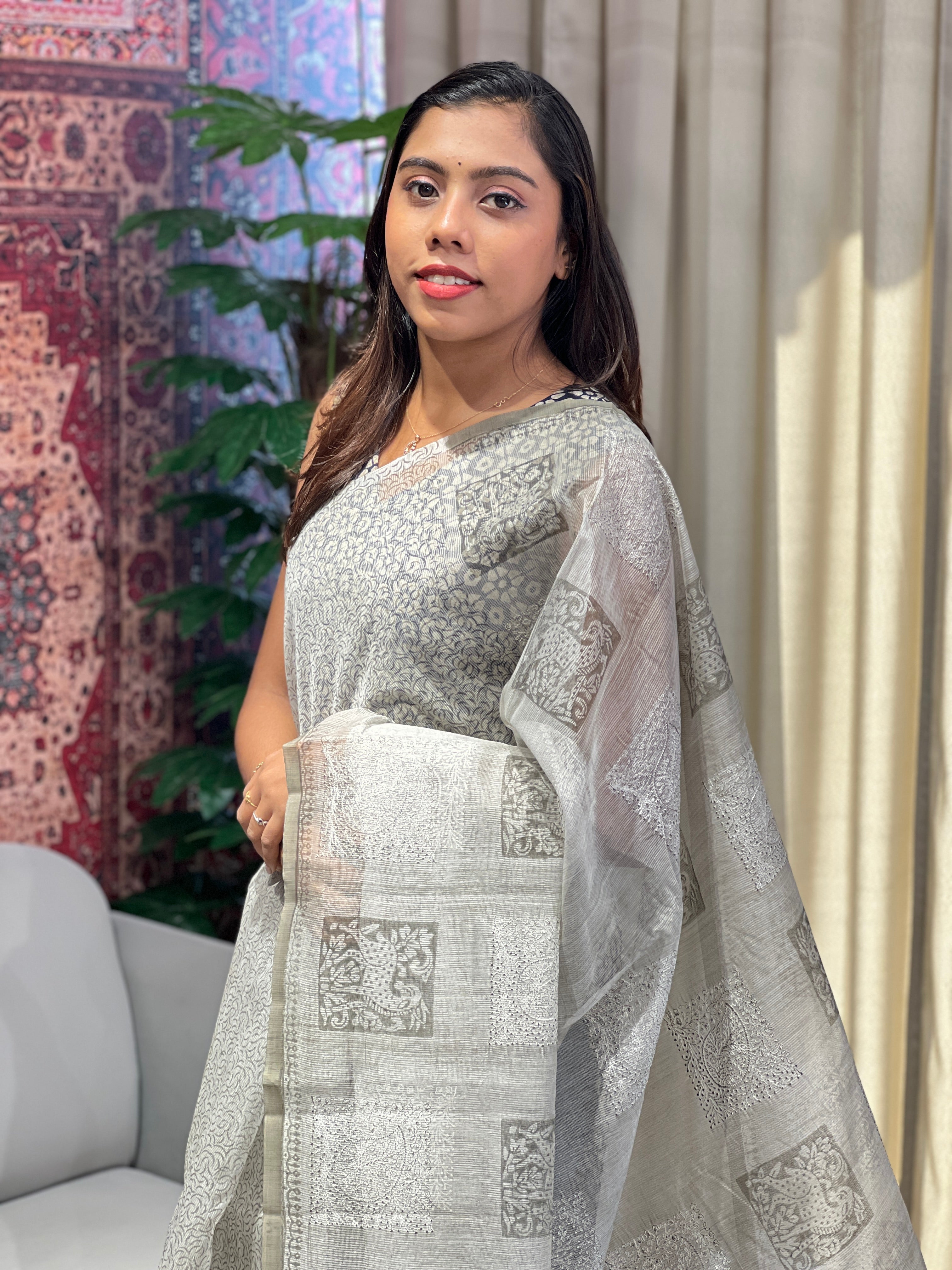 Machine Embroidery Detailed Supernet Kota Saree | YNG790