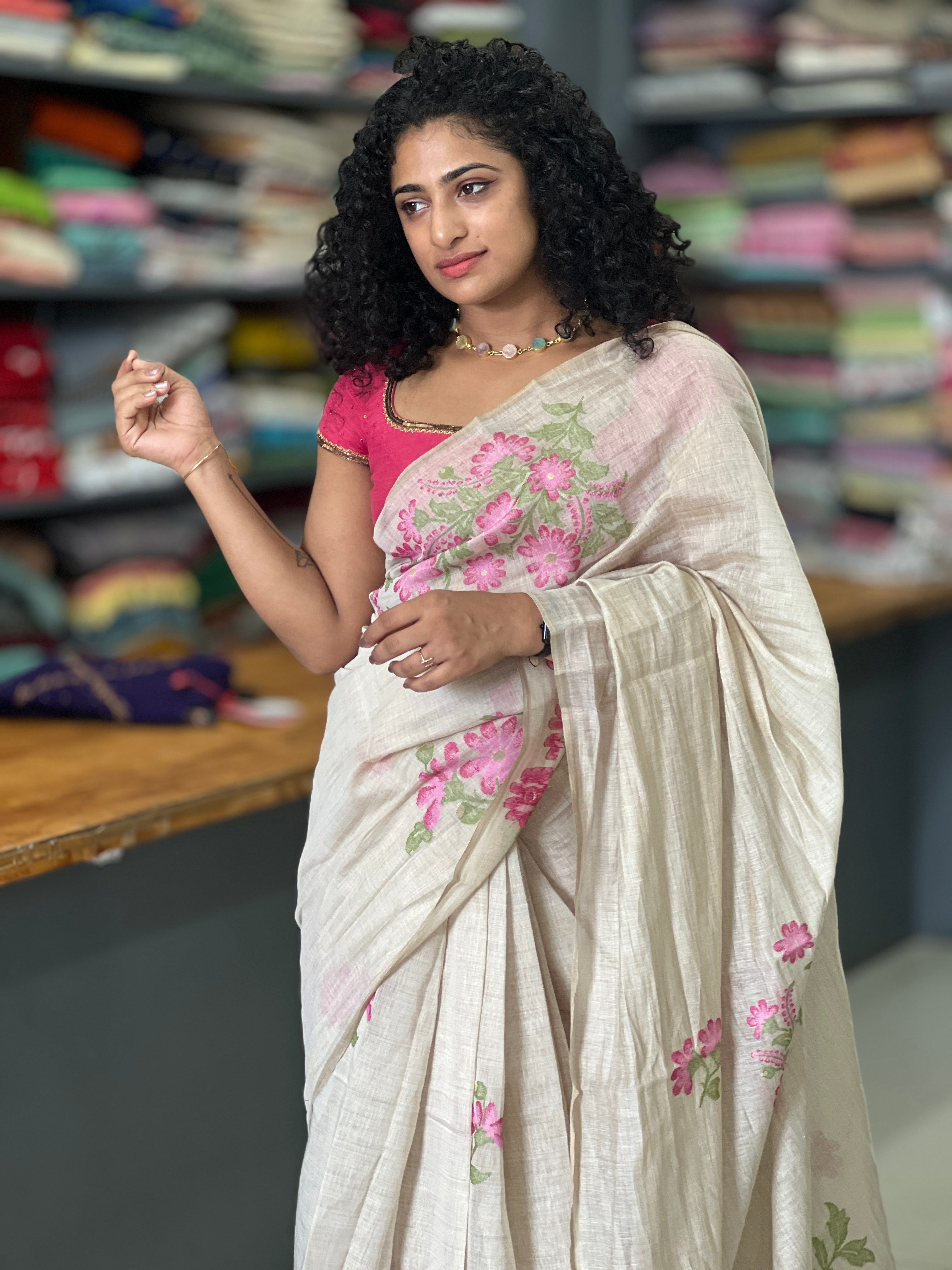 Floral Weaving Cotton Blended Saree | BLD238