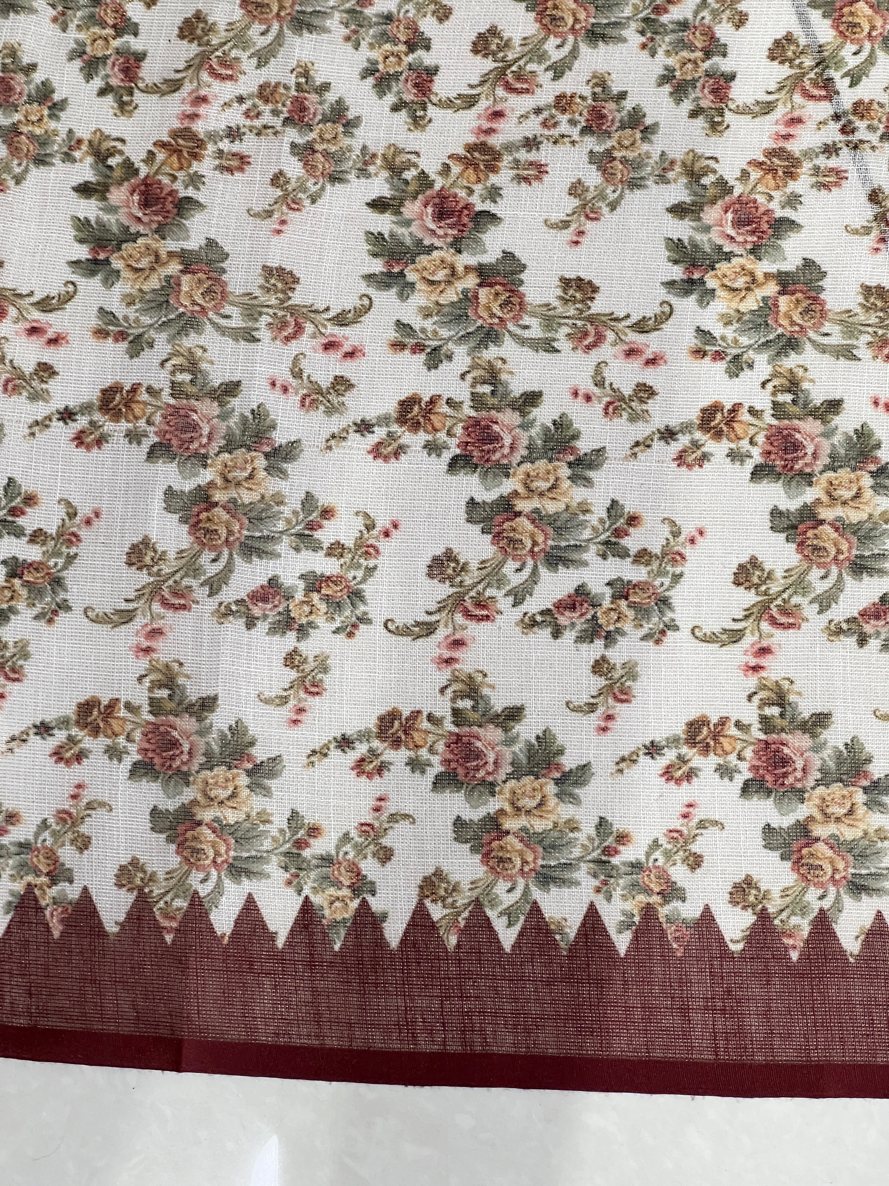 Print With Hand Embroidery Detailed Tissue Linen Saree | BLD2119