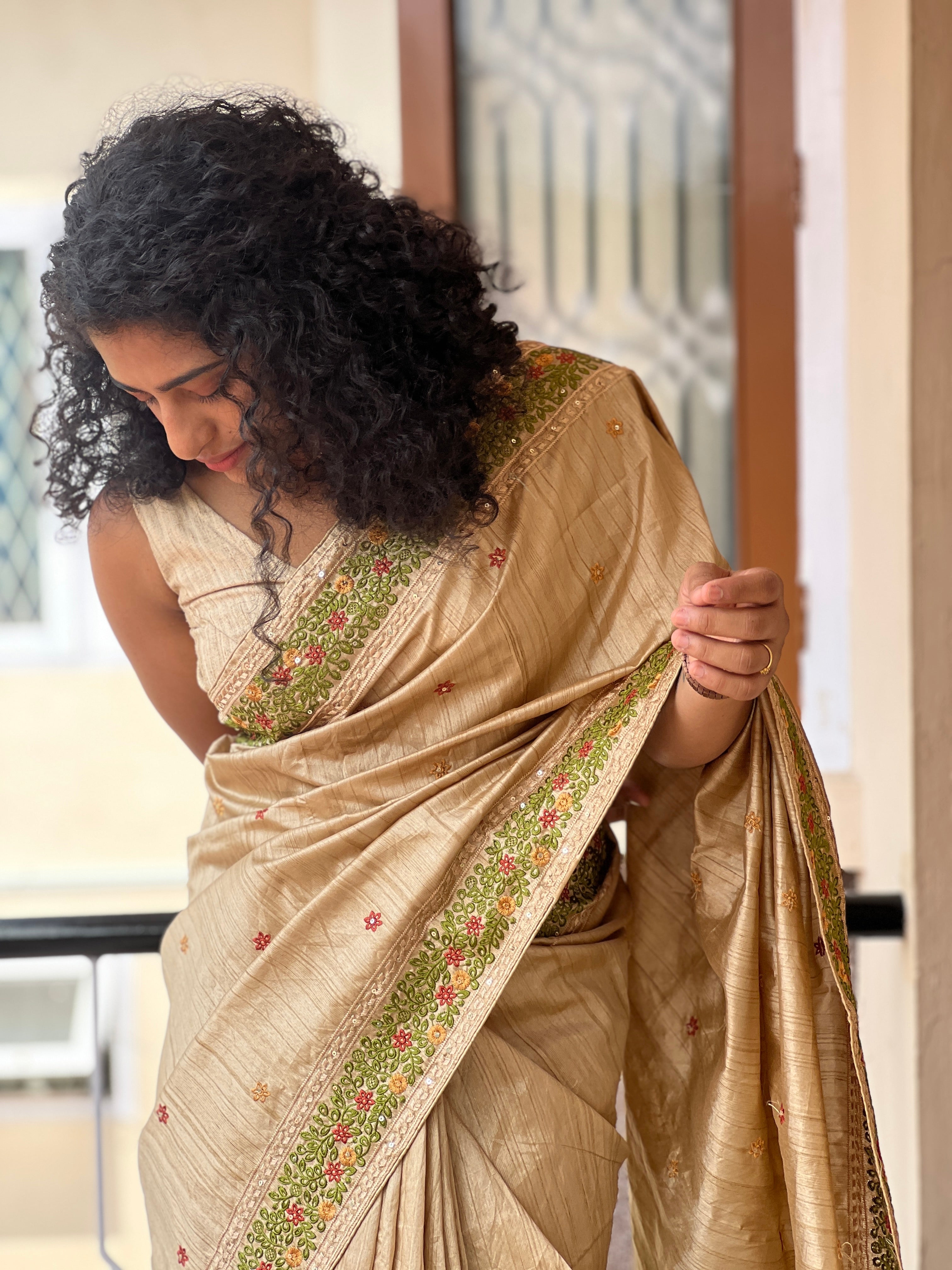 Embroidery Border Pattern Semi Silk Saree | RP382