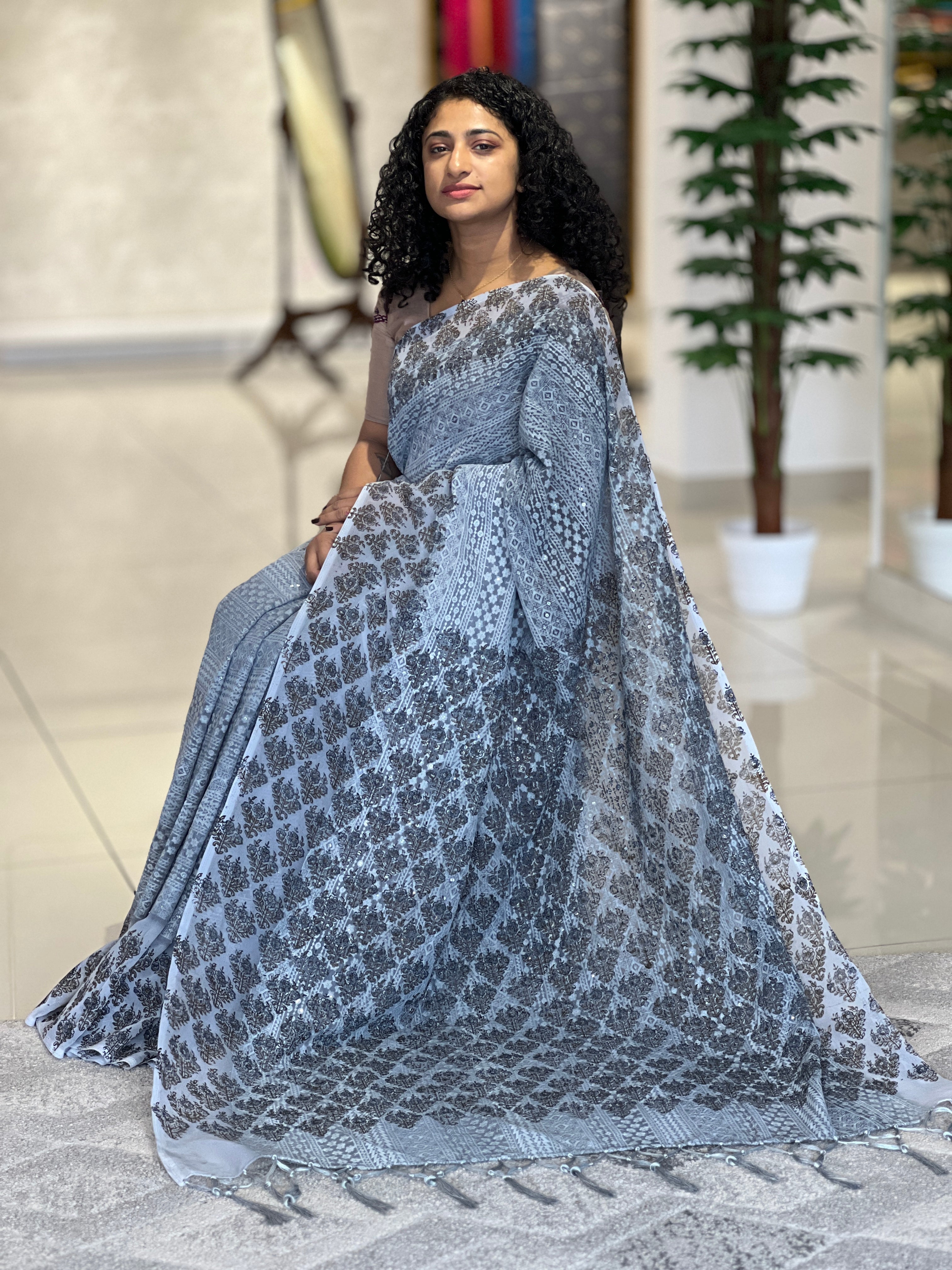 Machine Embroidered Semi Georgette Saree | PF974
