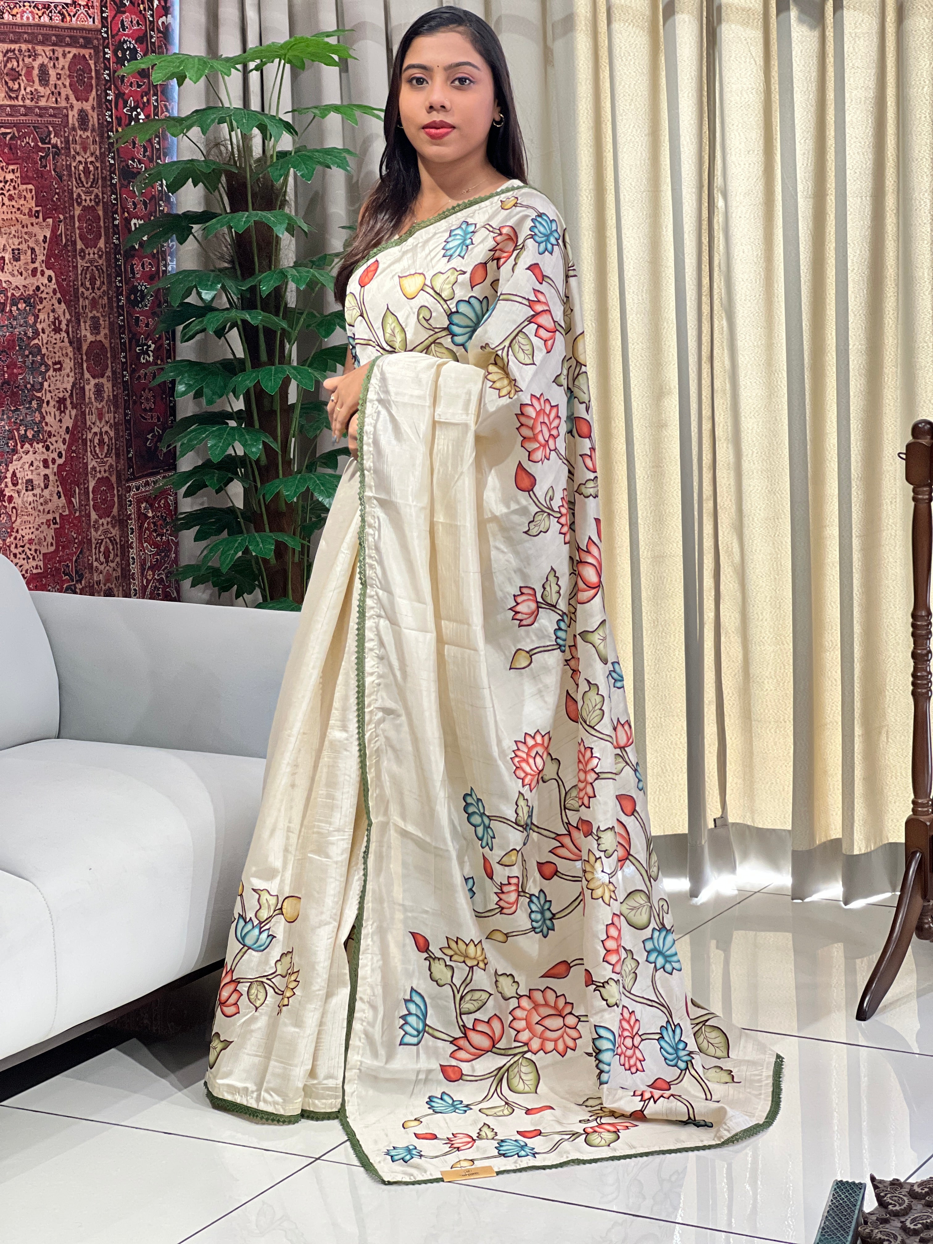 Floral Printed Semi Tussar Saree | HT410