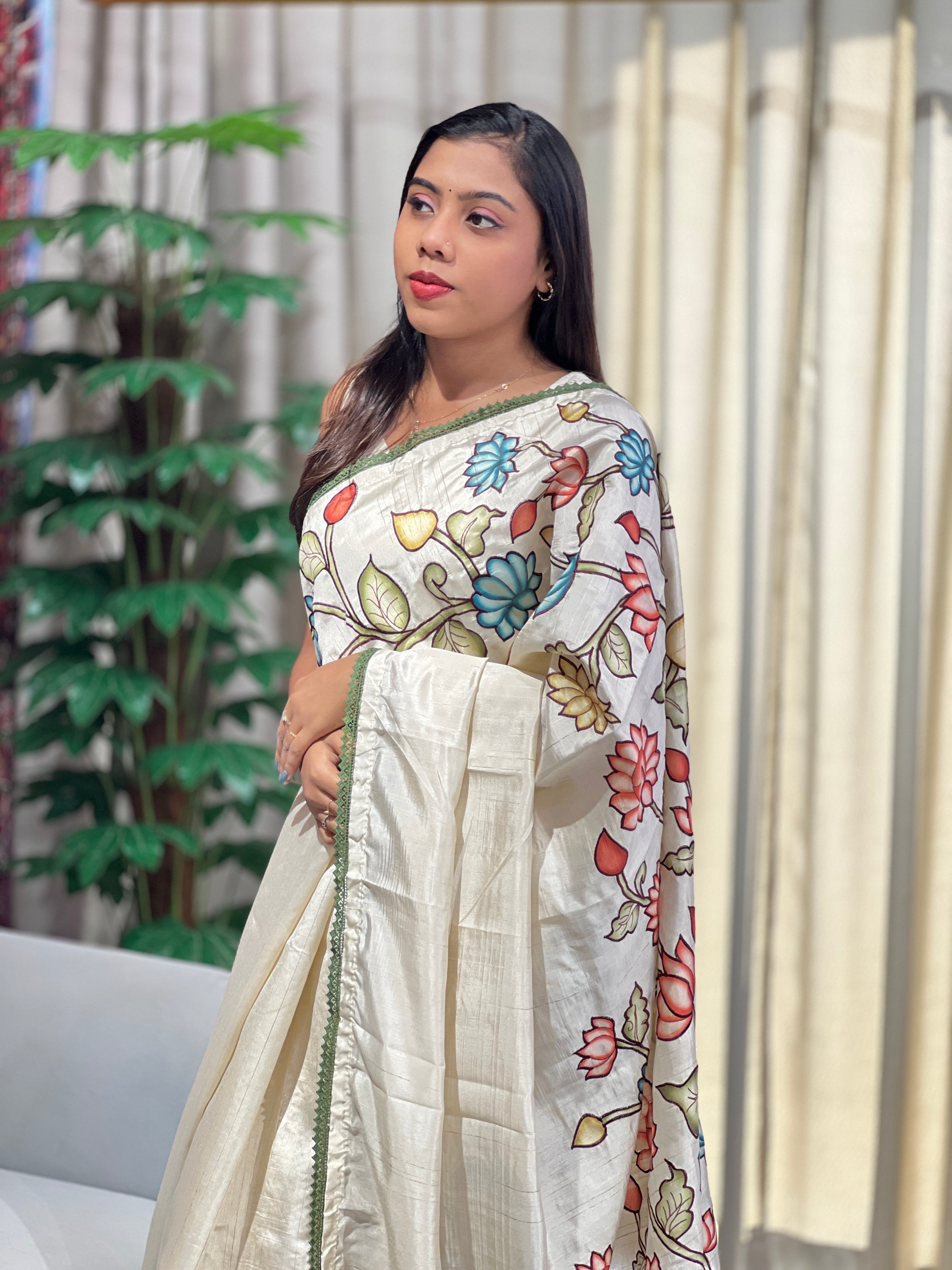 Floral Printed Semi Tussar Saree | HT410