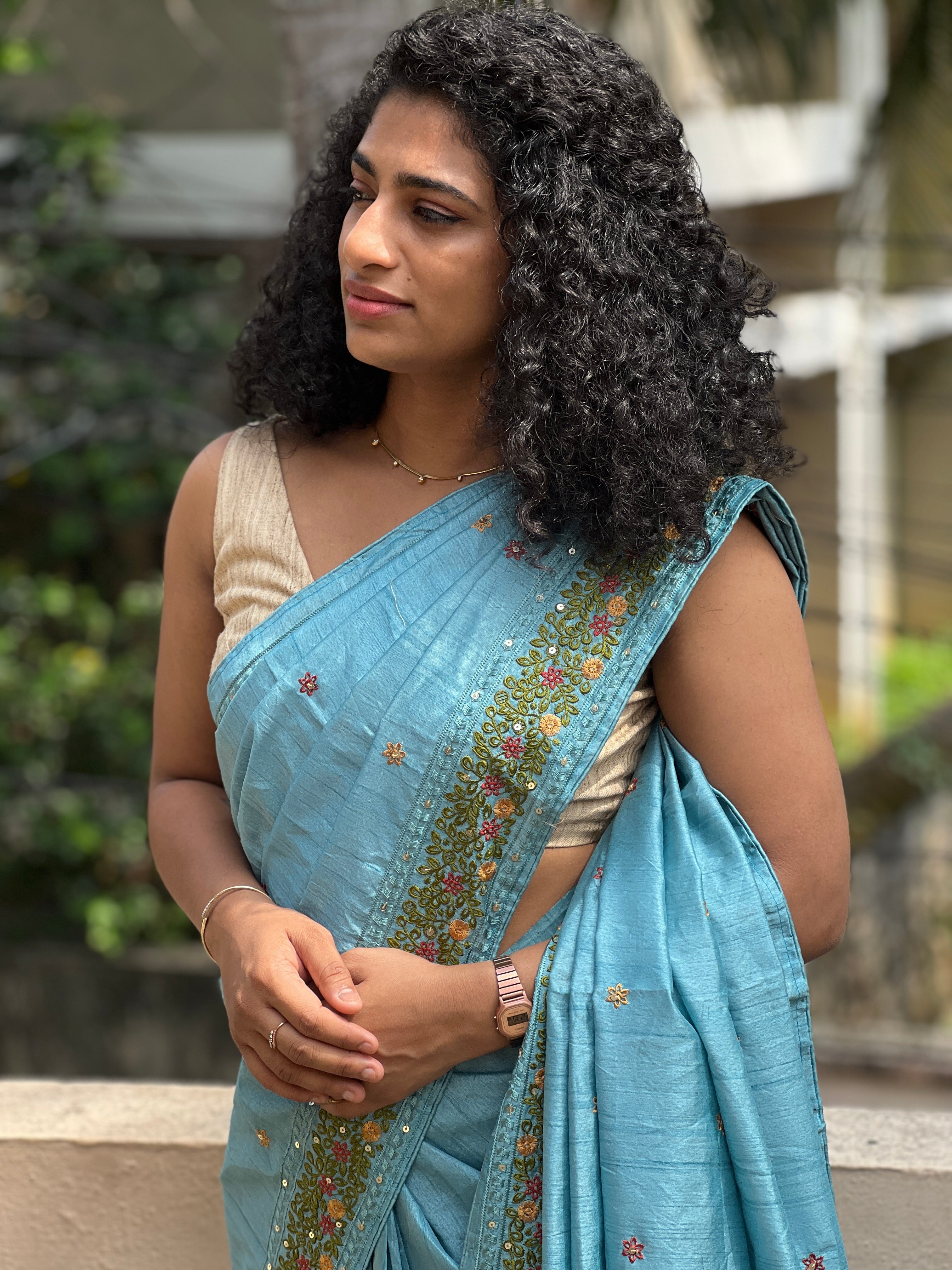 Embroidery Border Pattern Semi Silk Saree | RP382