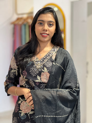 Floral Digital Print With Embroidery Detailed Rayon Kurta Set | PIR149