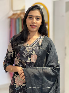 Floral Digital Print With Embroidery Detailed Rayon Kurta Set | PIR149