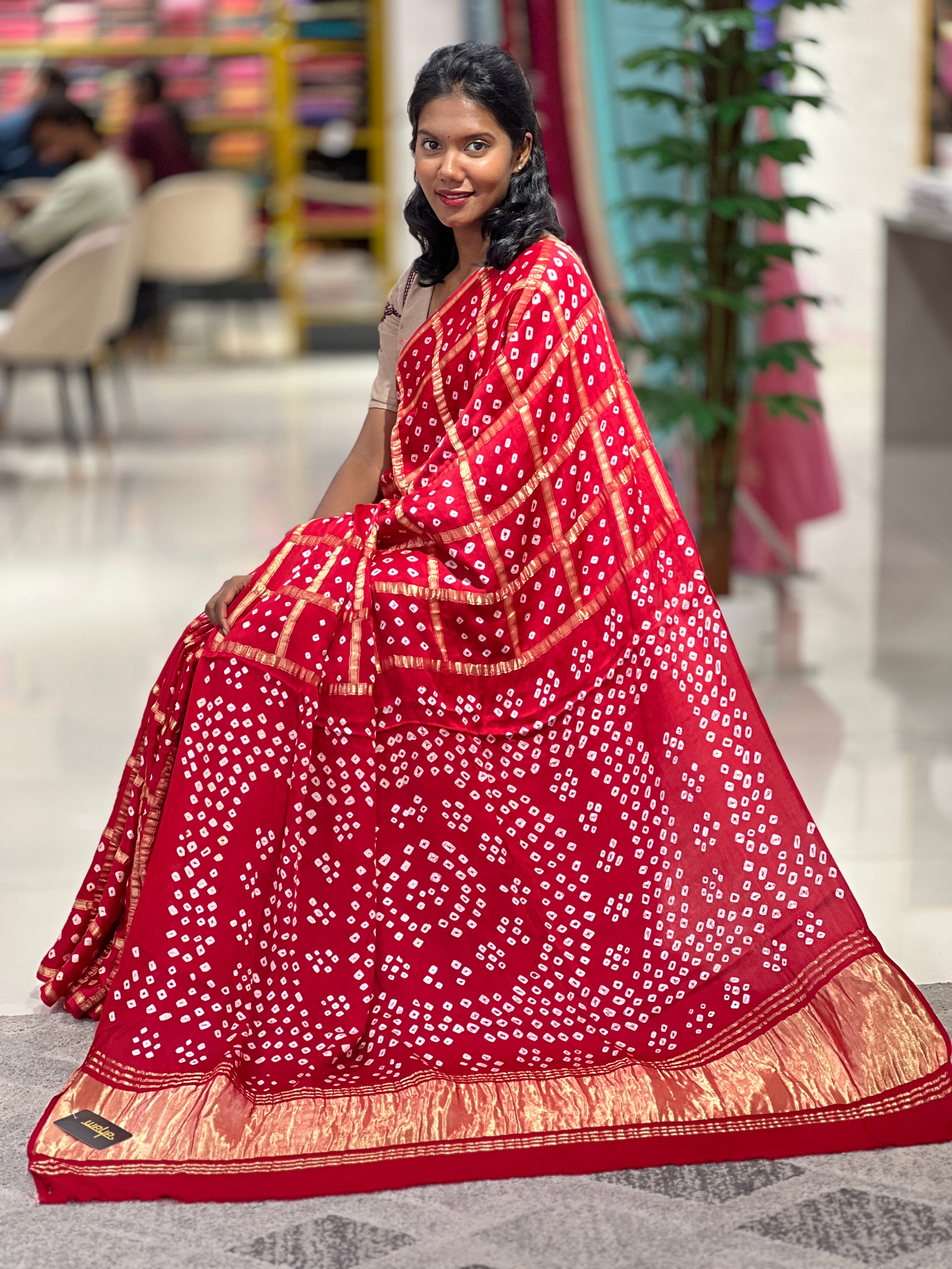 Gaji 5 Patti Check Pattern Bandhini Saree | SAC181