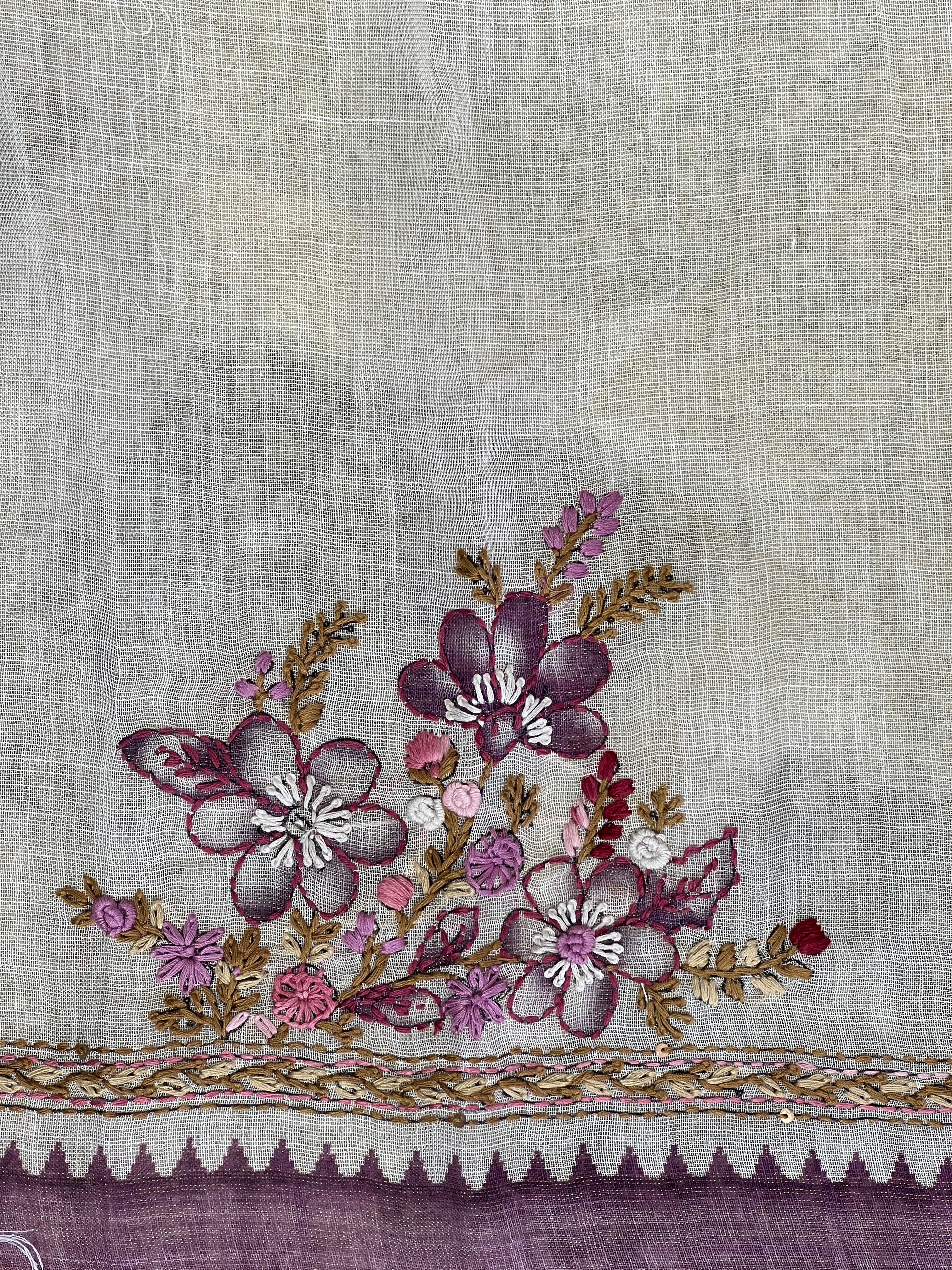 Digital Print With Embroidery Detailed Linen Saree | YNG868