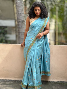 Embroidery Border Pattern Semi Silk Saree | RP382