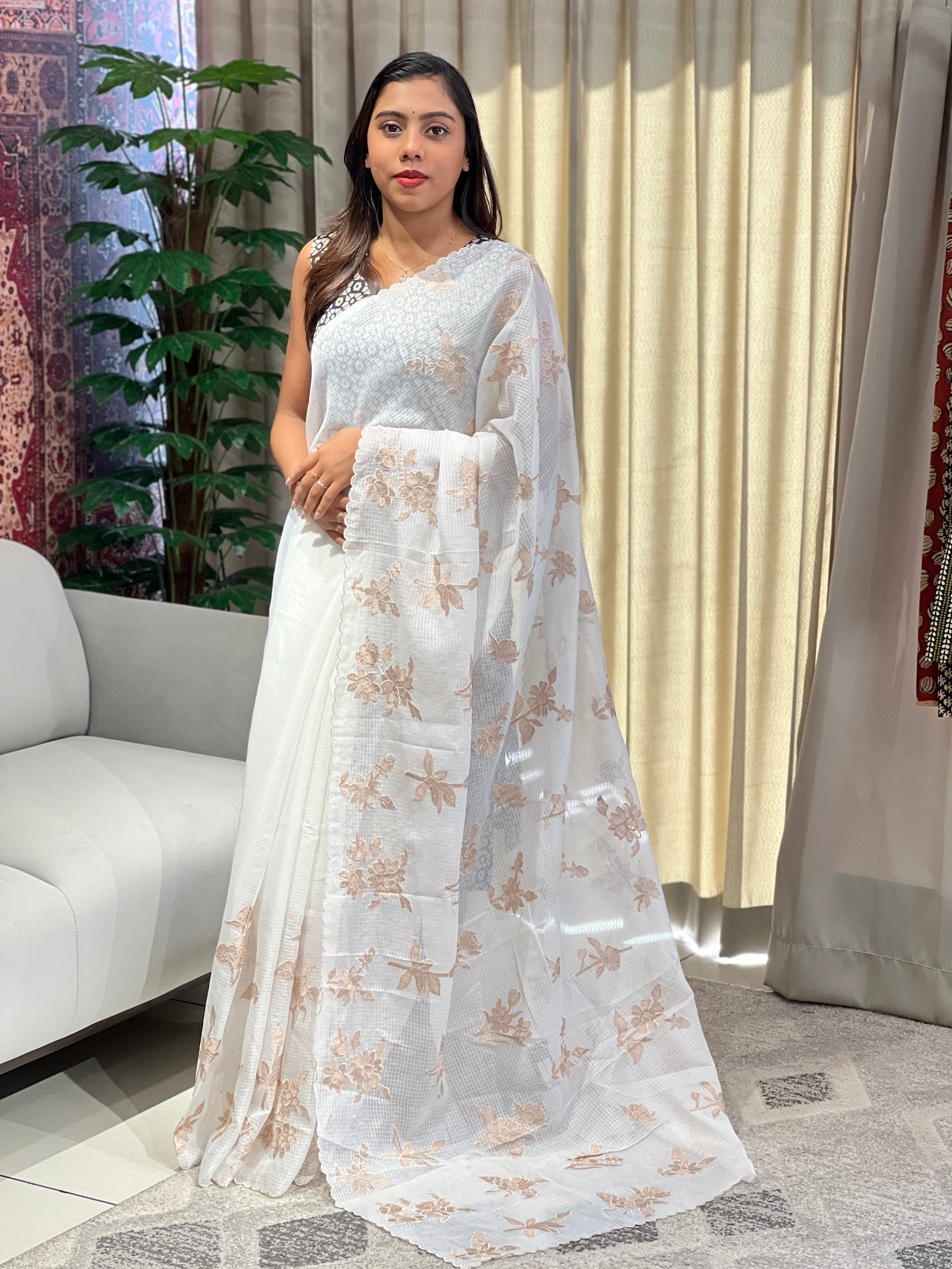 Floral Machine Embroidery Detailed Kota Saree | BLD1794