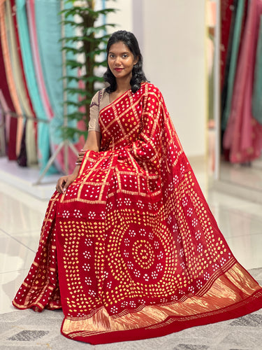 Gaji 5 Patti Check Pattern Bandhini Saree | SAC179