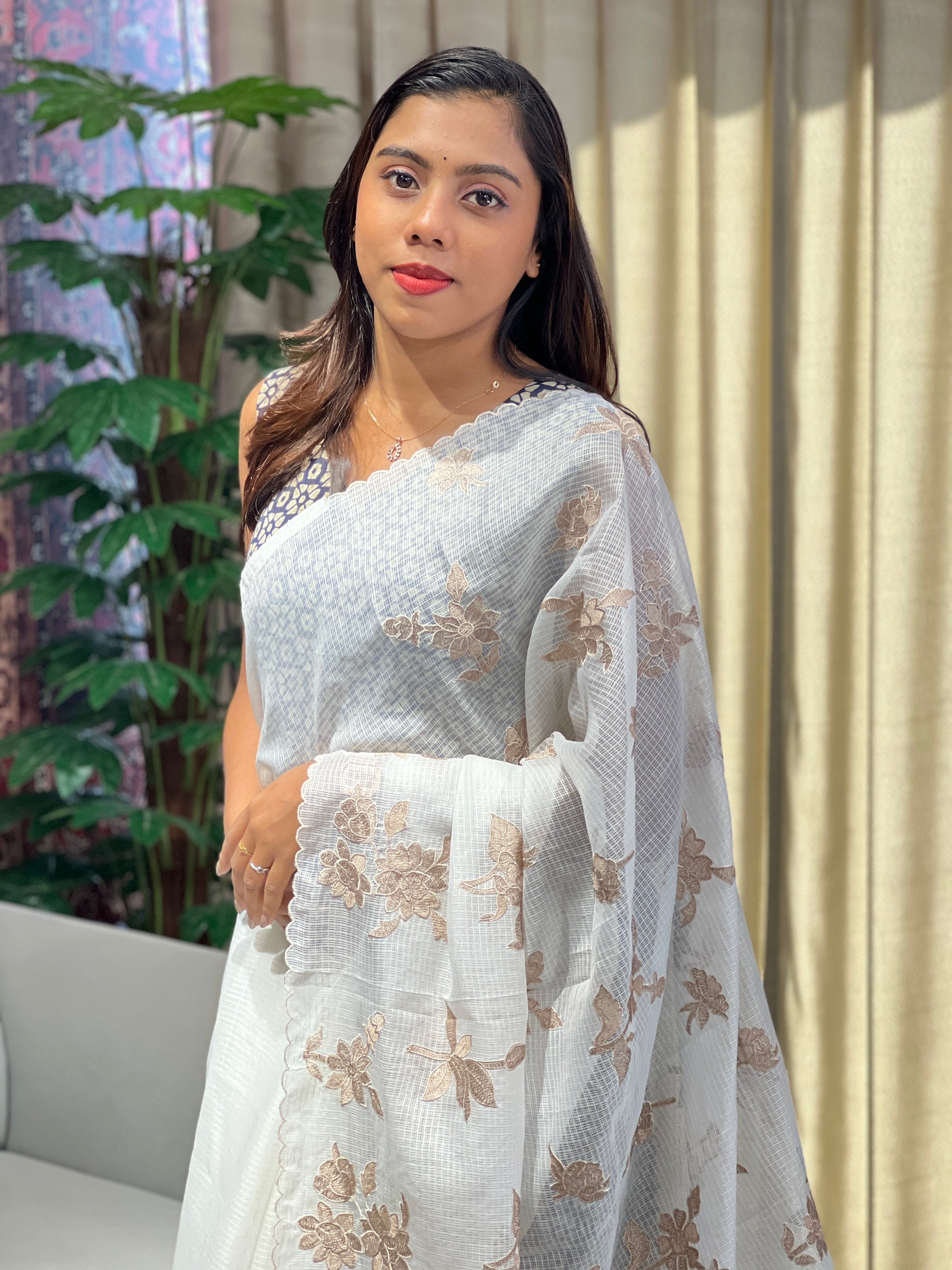 Floral Machine Embroidery Detailed Kota Saree | BLD1794