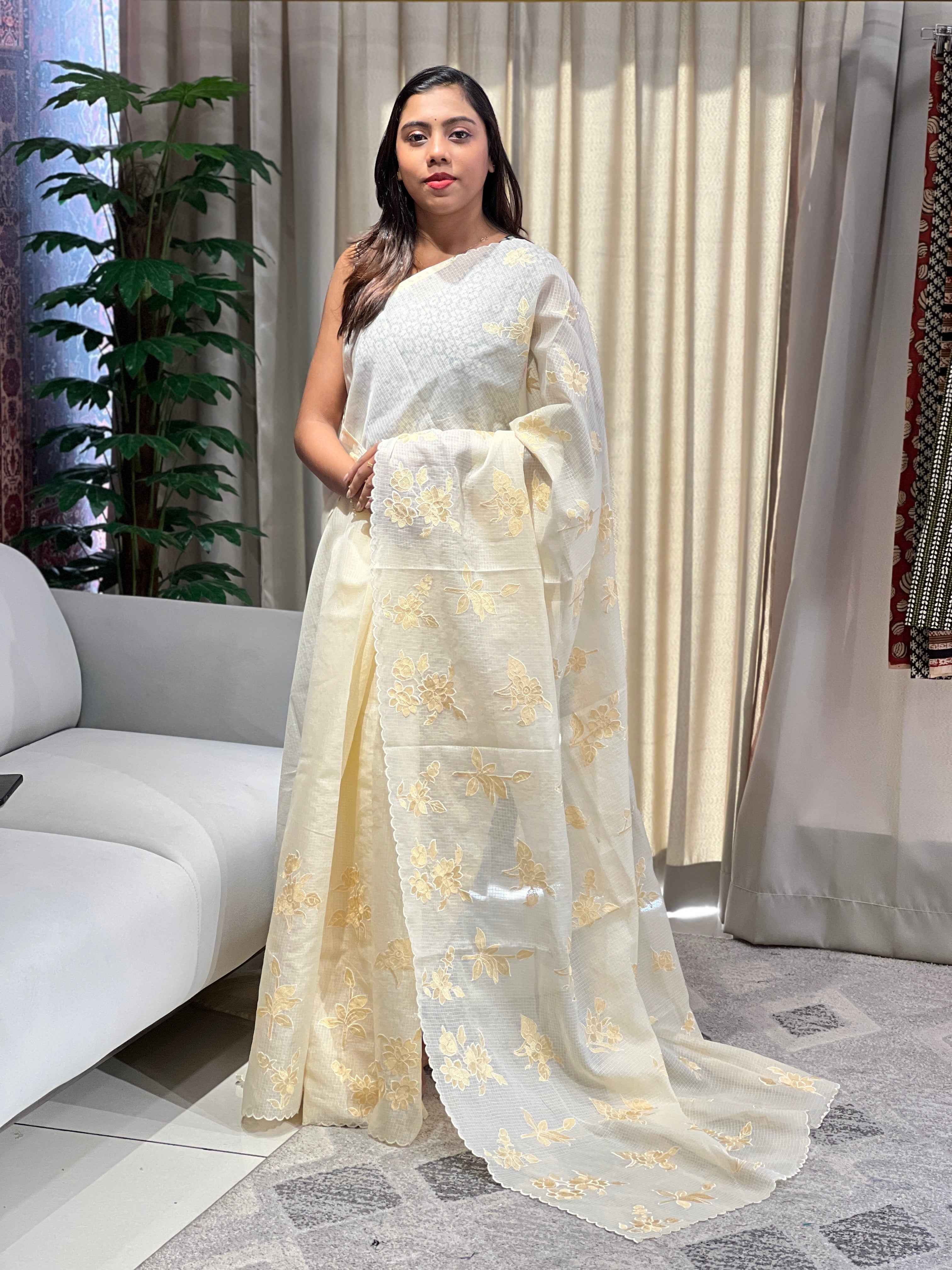 Floral Machine Embroidery Detailed Kota Saree | BLD1791