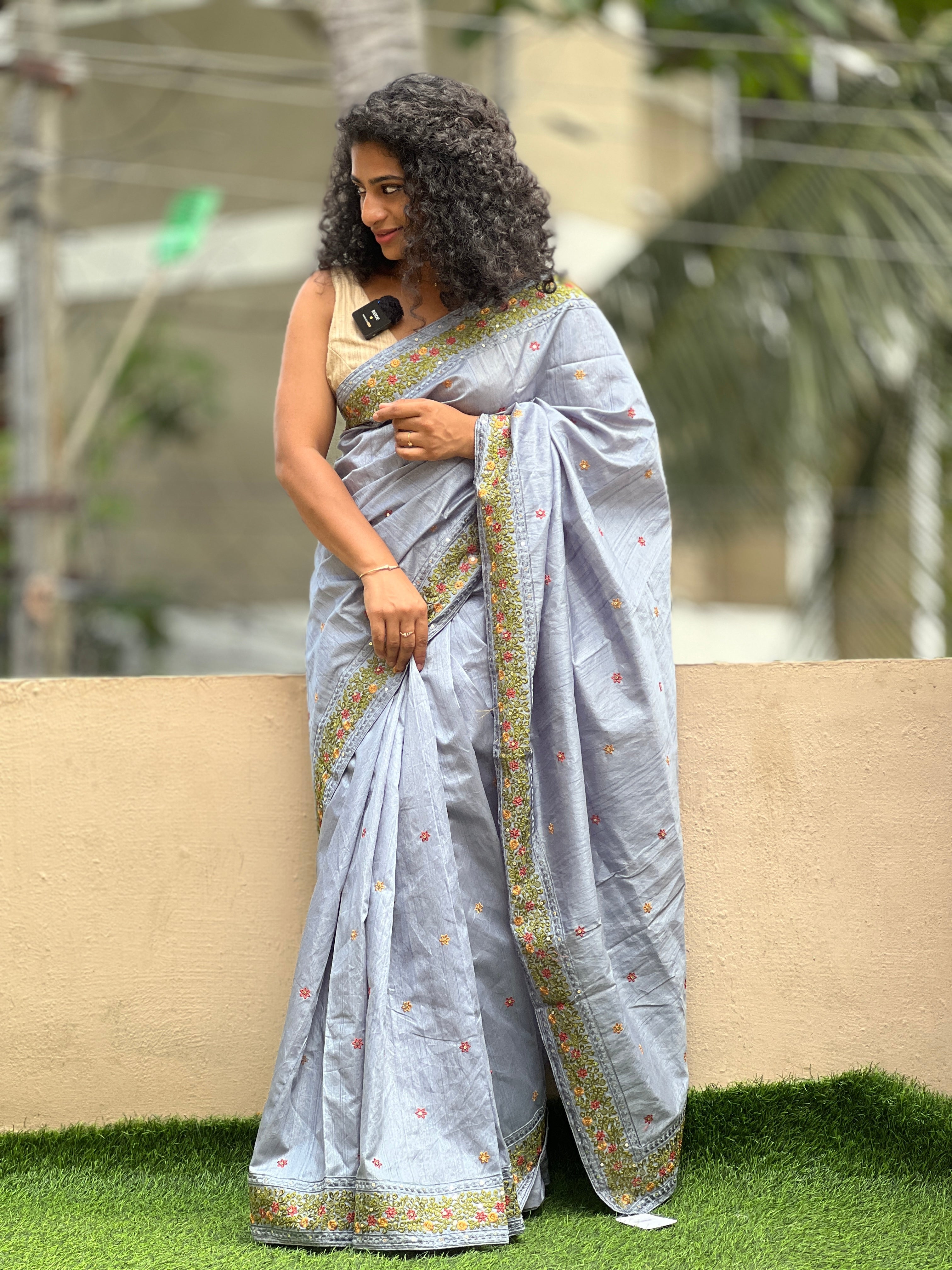 Embroidery Border Pattern Semi Silk Saree | RP382