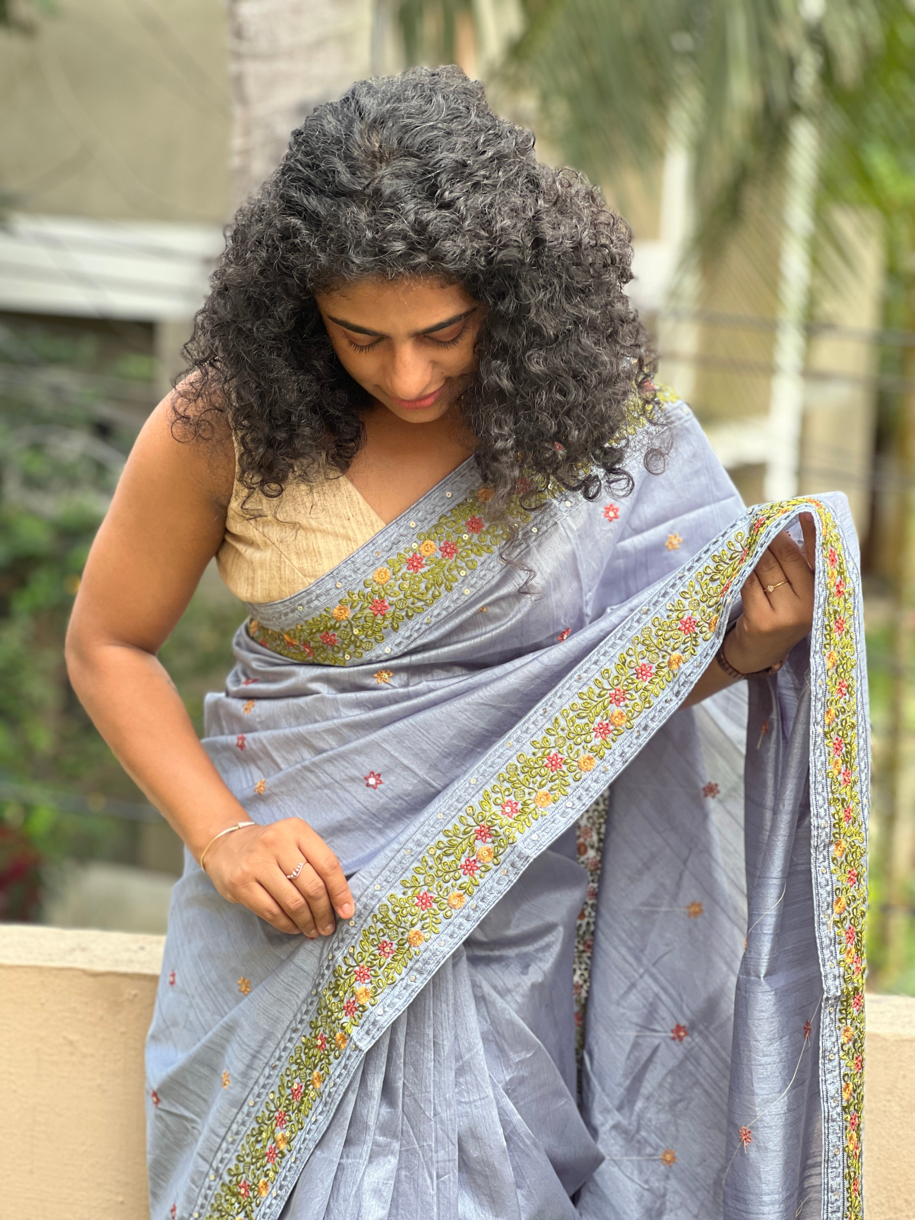 Embroidery Border Pattern Semi Silk Saree | RP382