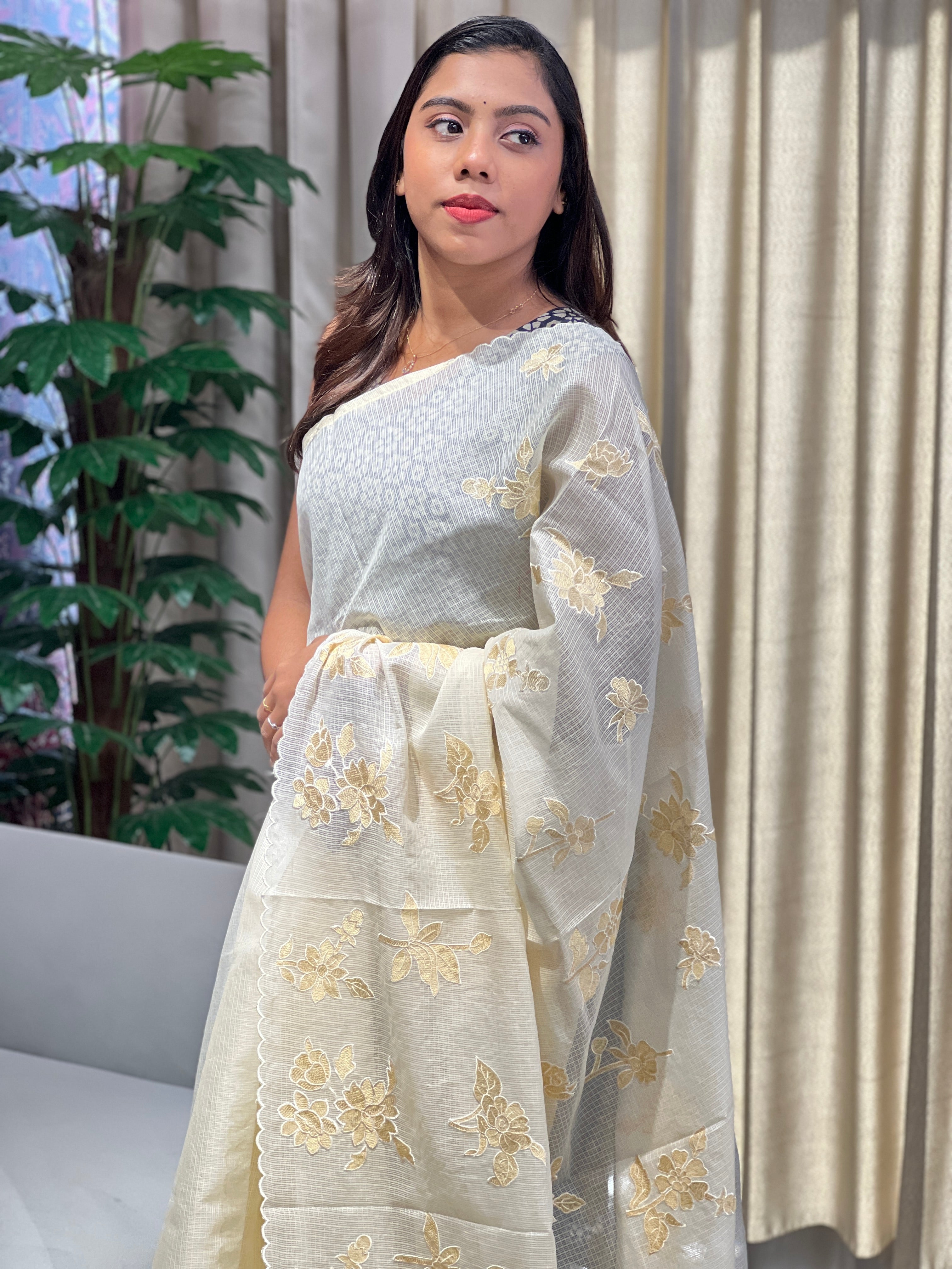 Floral Machine Embroidery Detailed Kota Saree | BLD1791