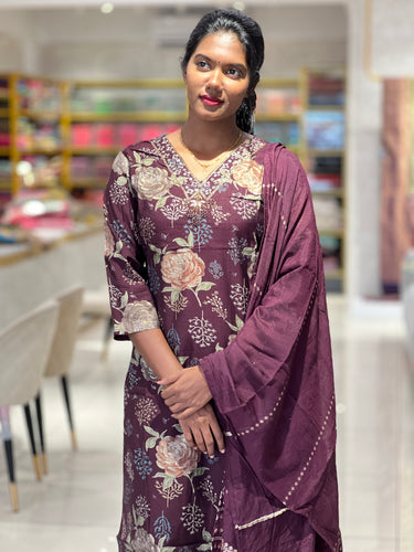 Floral Digital Print With Embroidery Detailed Rayon Kurta Set | PIR148