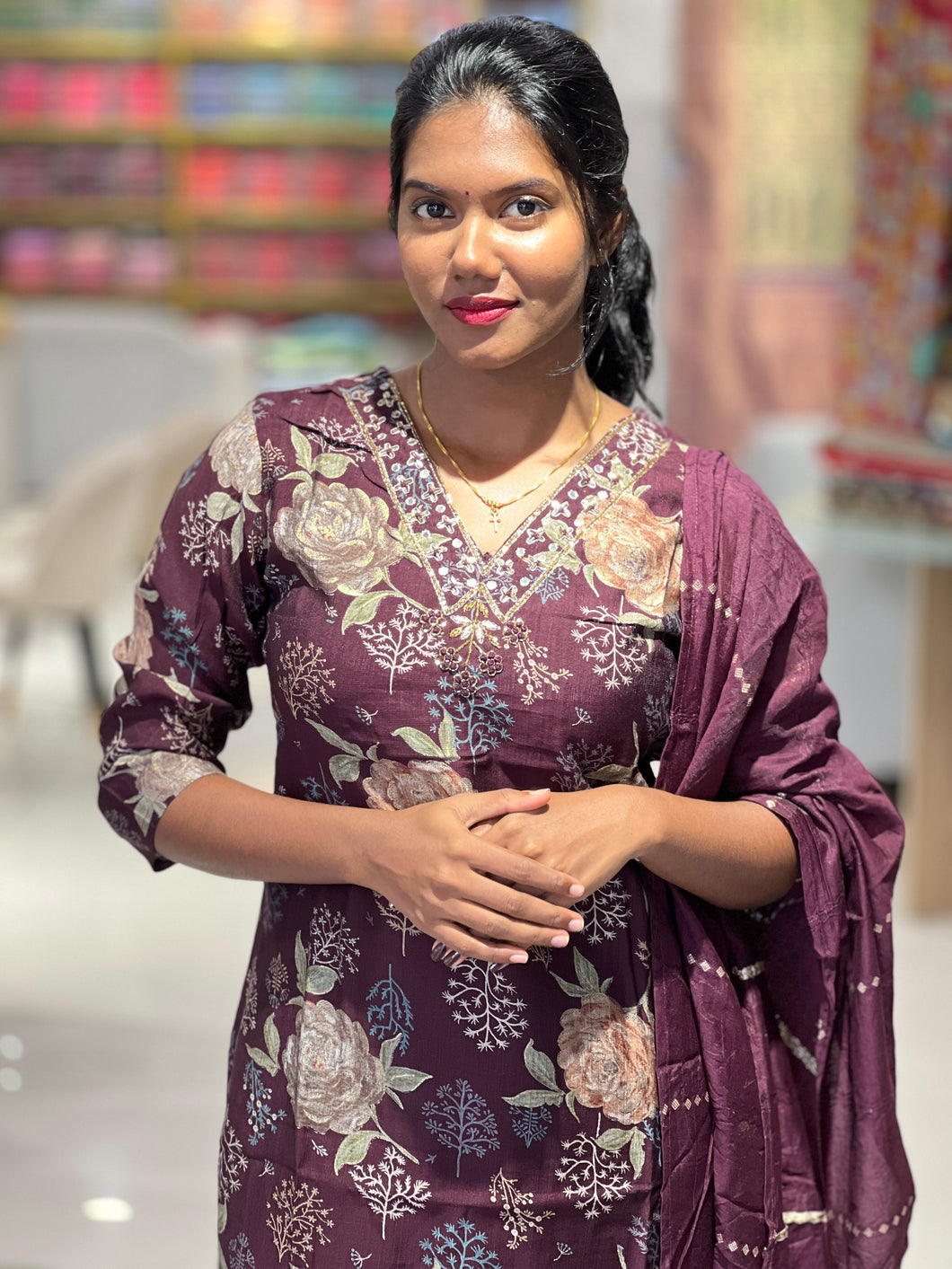 Floral Digital Print With Embroidery Detailed Rayon Kurta Set | PIR148