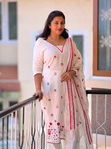Computerized Floral Embroidery Linen Salwar Set | NHH156