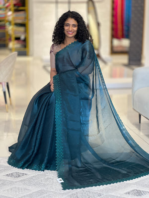 Stone Work Glass Organza Saree | SBP382