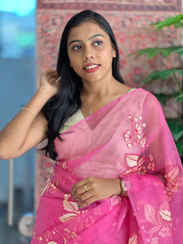 Floral Embroidered Semi Organza Saree | NHH113