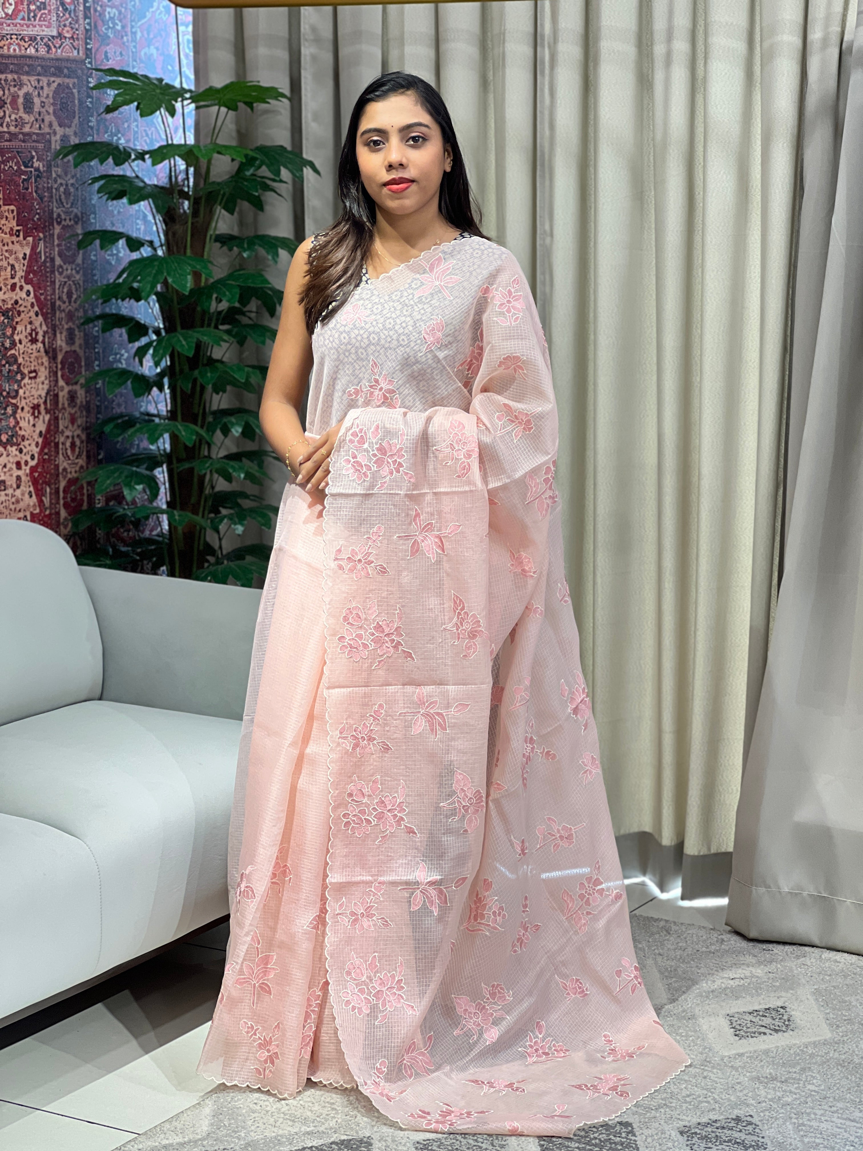 Floral Machine Embroidery Detailed Kota Saree | BLD1793