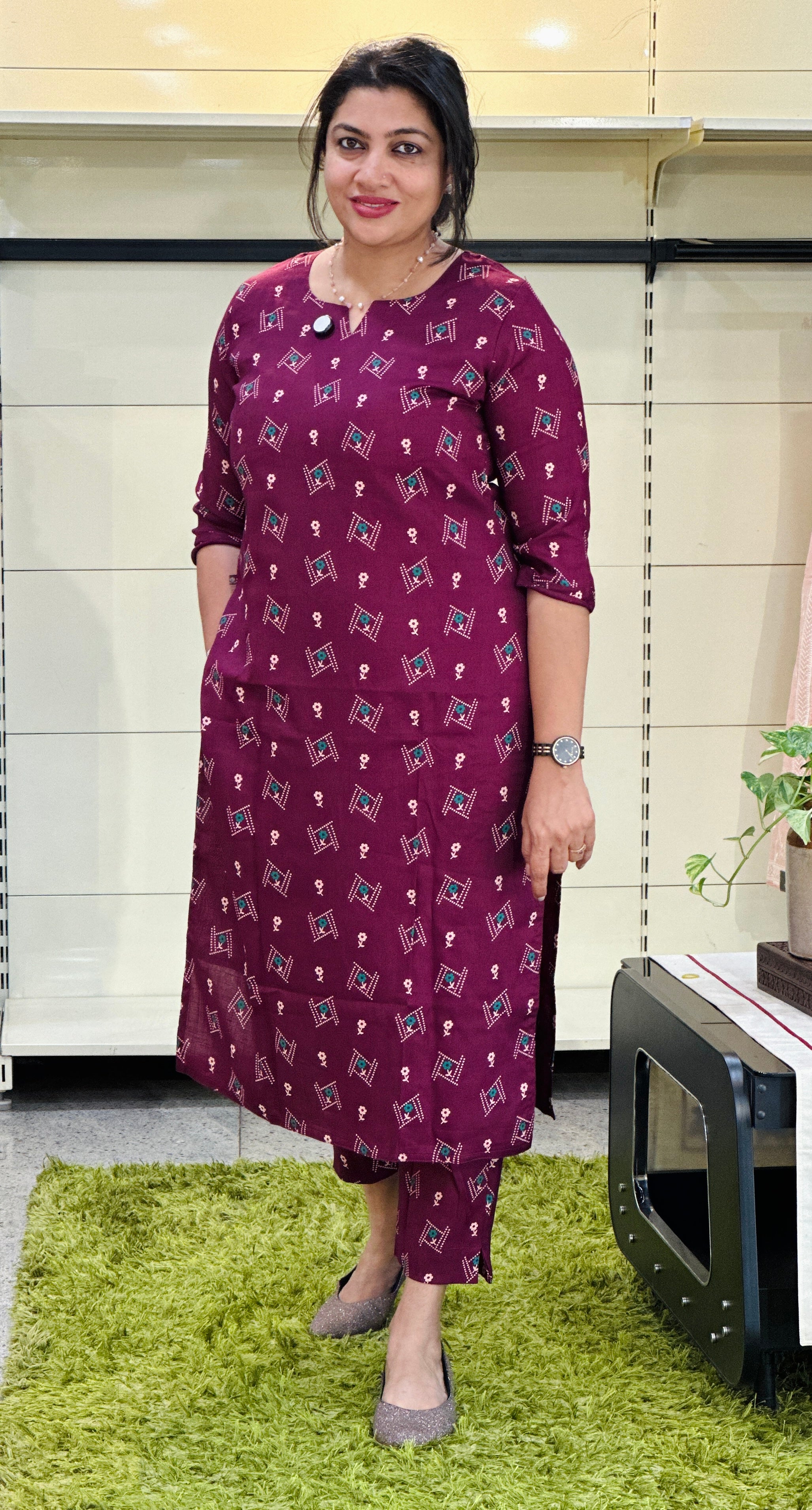 Floral & Geometric Printed Cotton Kurta Set | VSI154