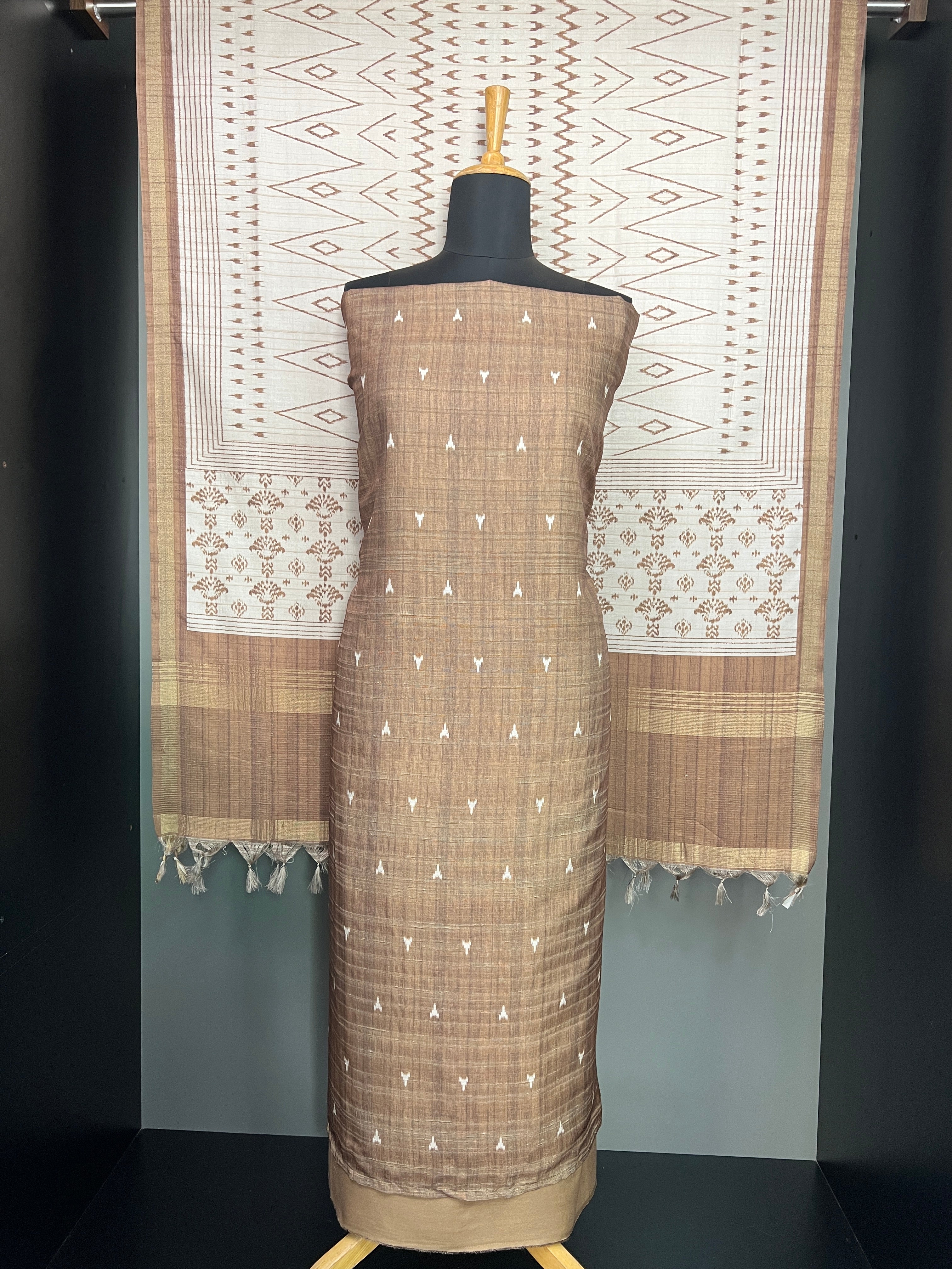 Ikat Inspired Print Detailed Semi Tussar Salwar Set | SP438