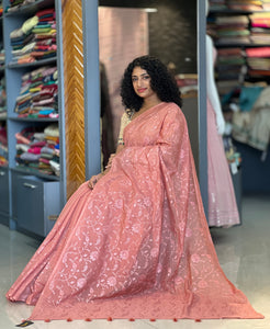 Self Colour Floral Embroidery Chanderi Saree | YNG354
