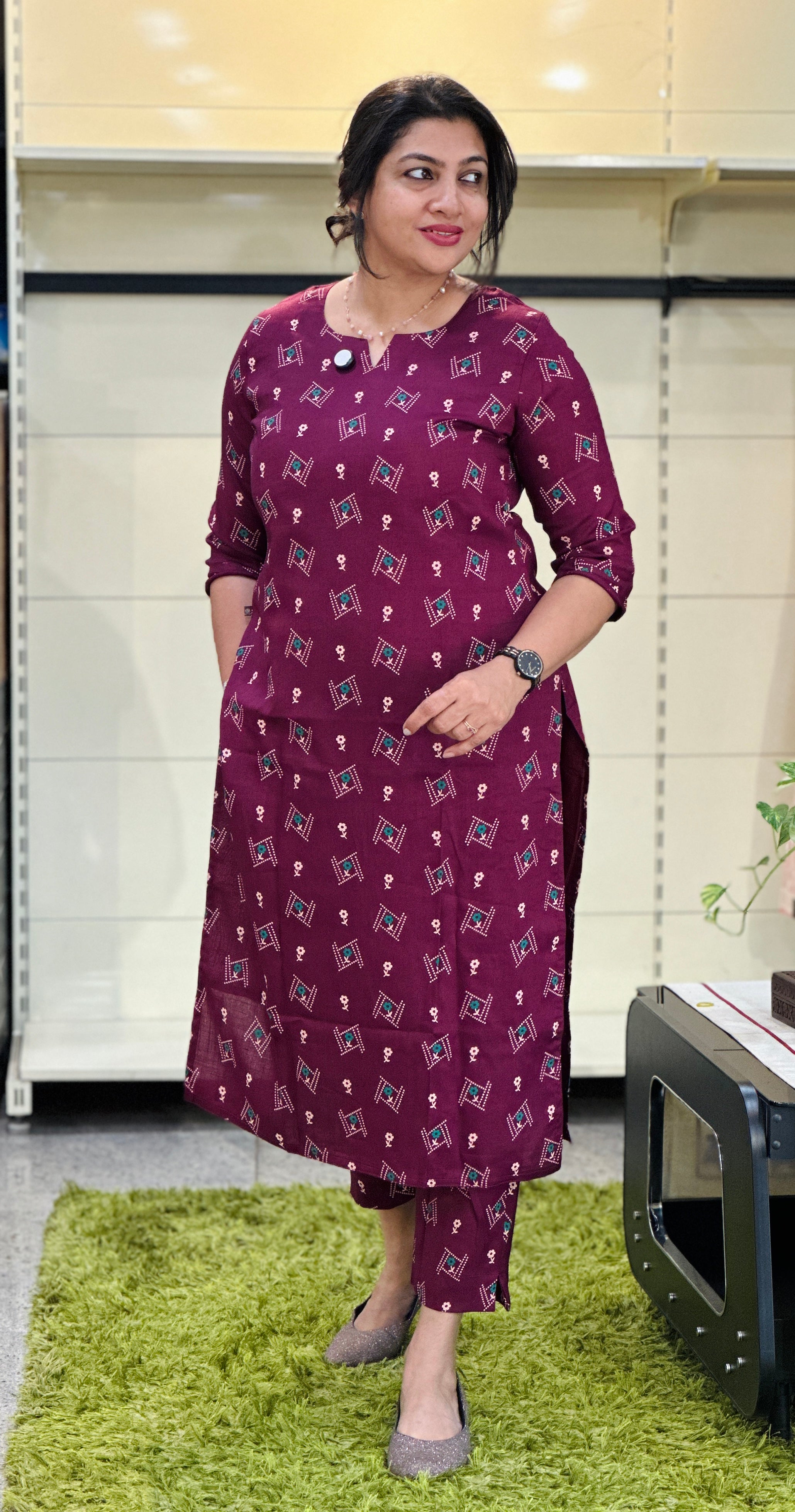 Floral & Geometric Printed Cotton Kurta Set | VSI154