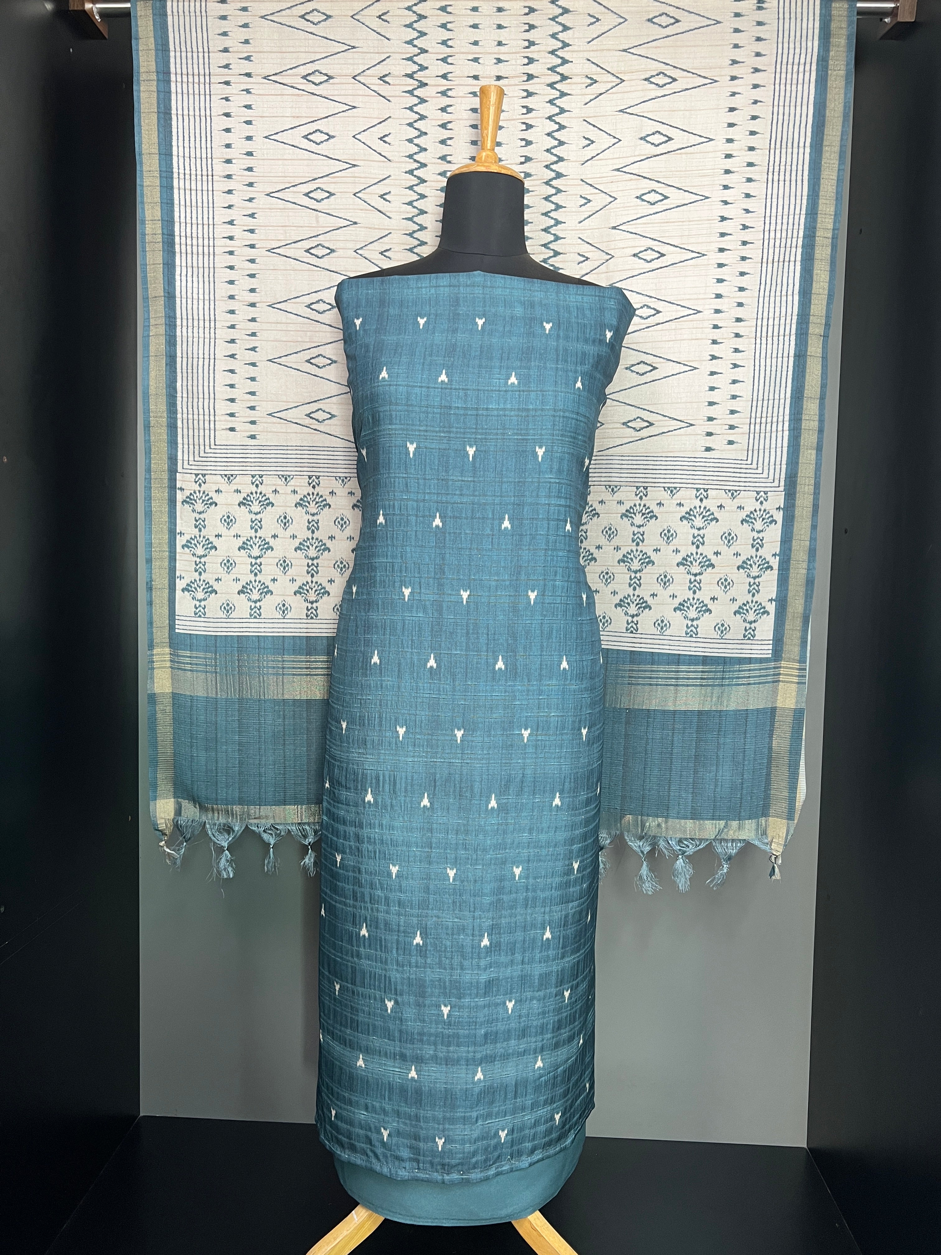 Ikat Inspired Print Detailed Semi Tussar Salwar Set | SP437