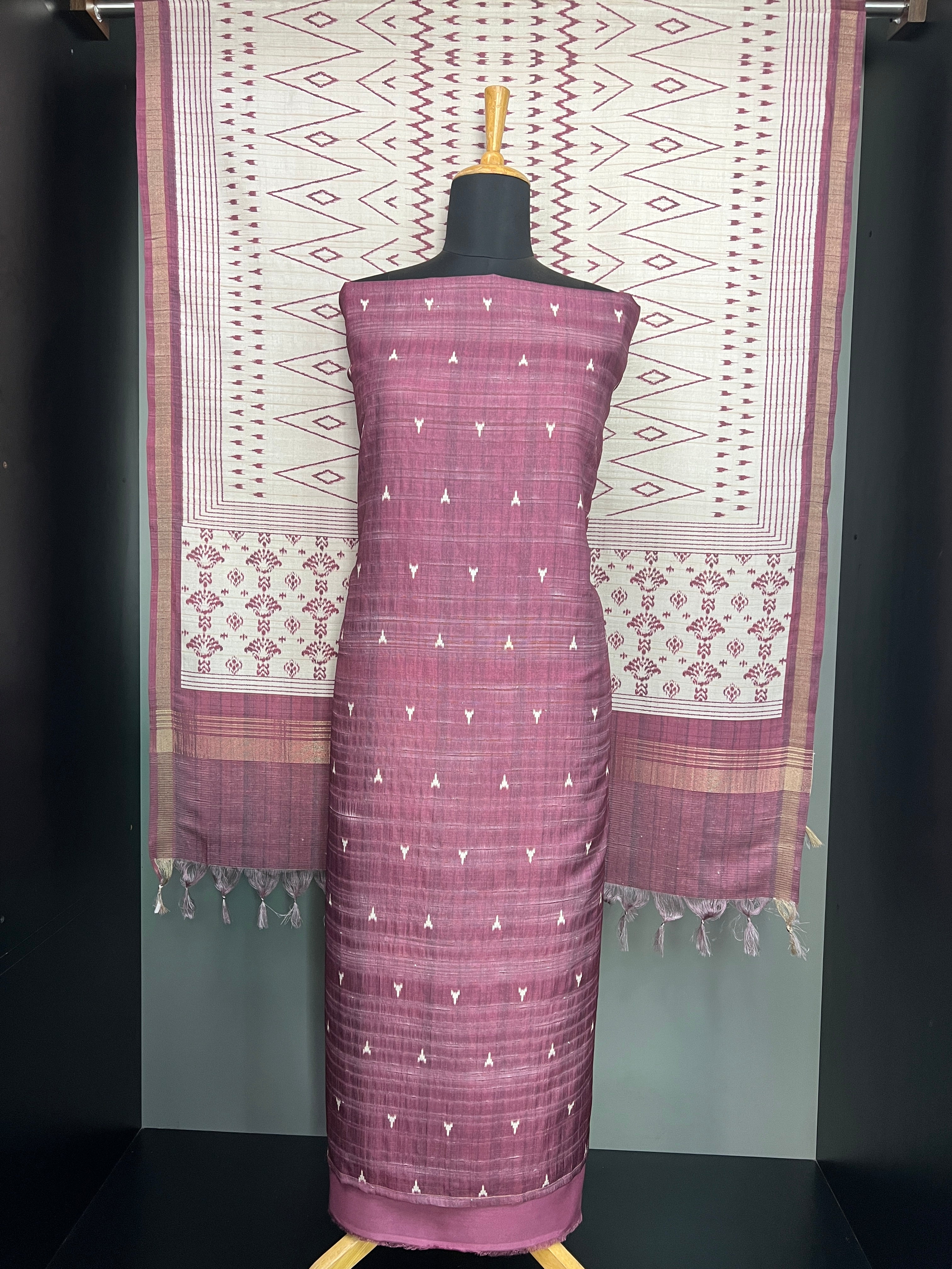 Ikat Inspired Print Detailed Semi Tussar Salwar Set | SP436