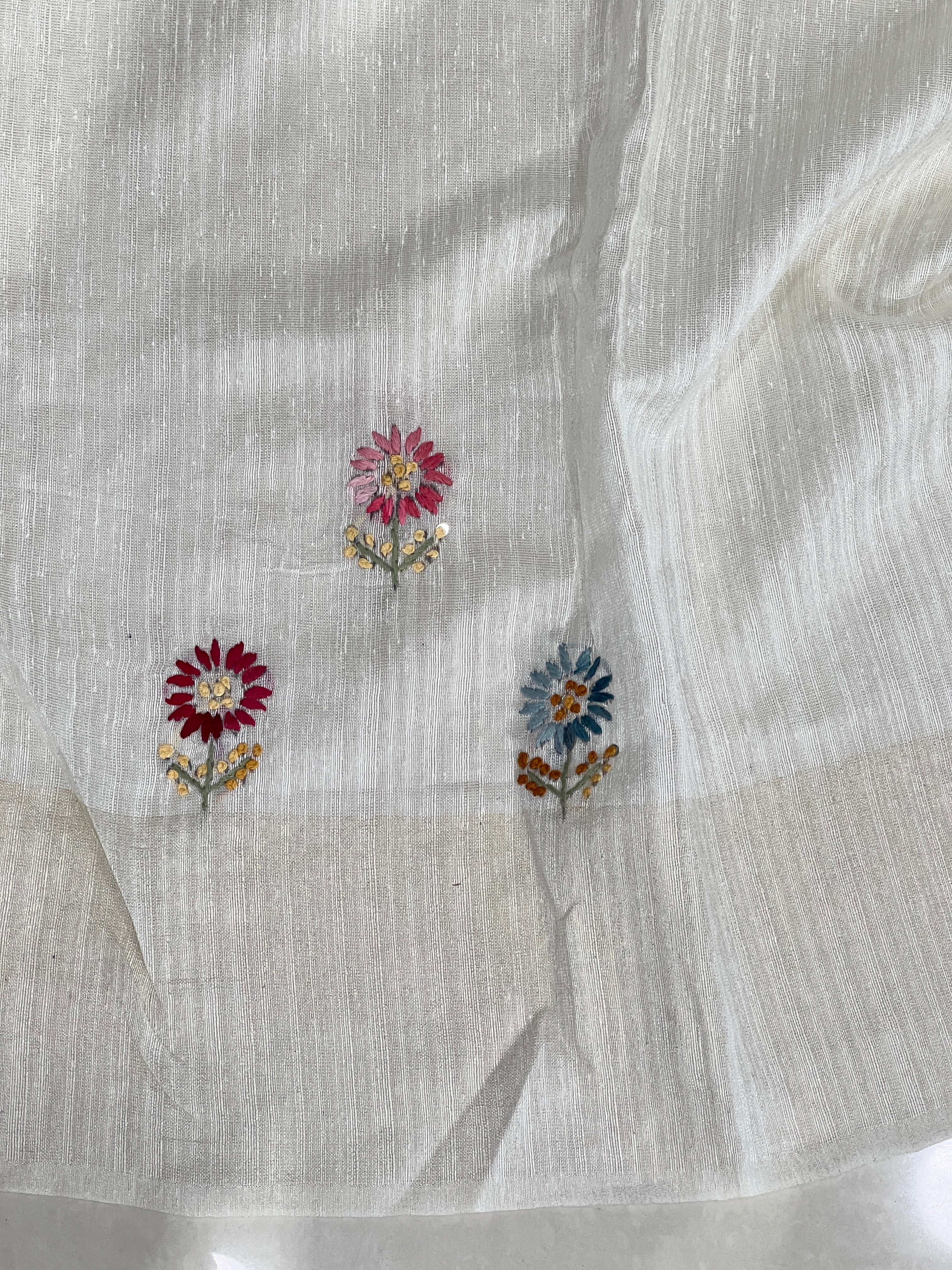 Floral Hand Embroidery Detailed Green Silk Saree | BLD2117